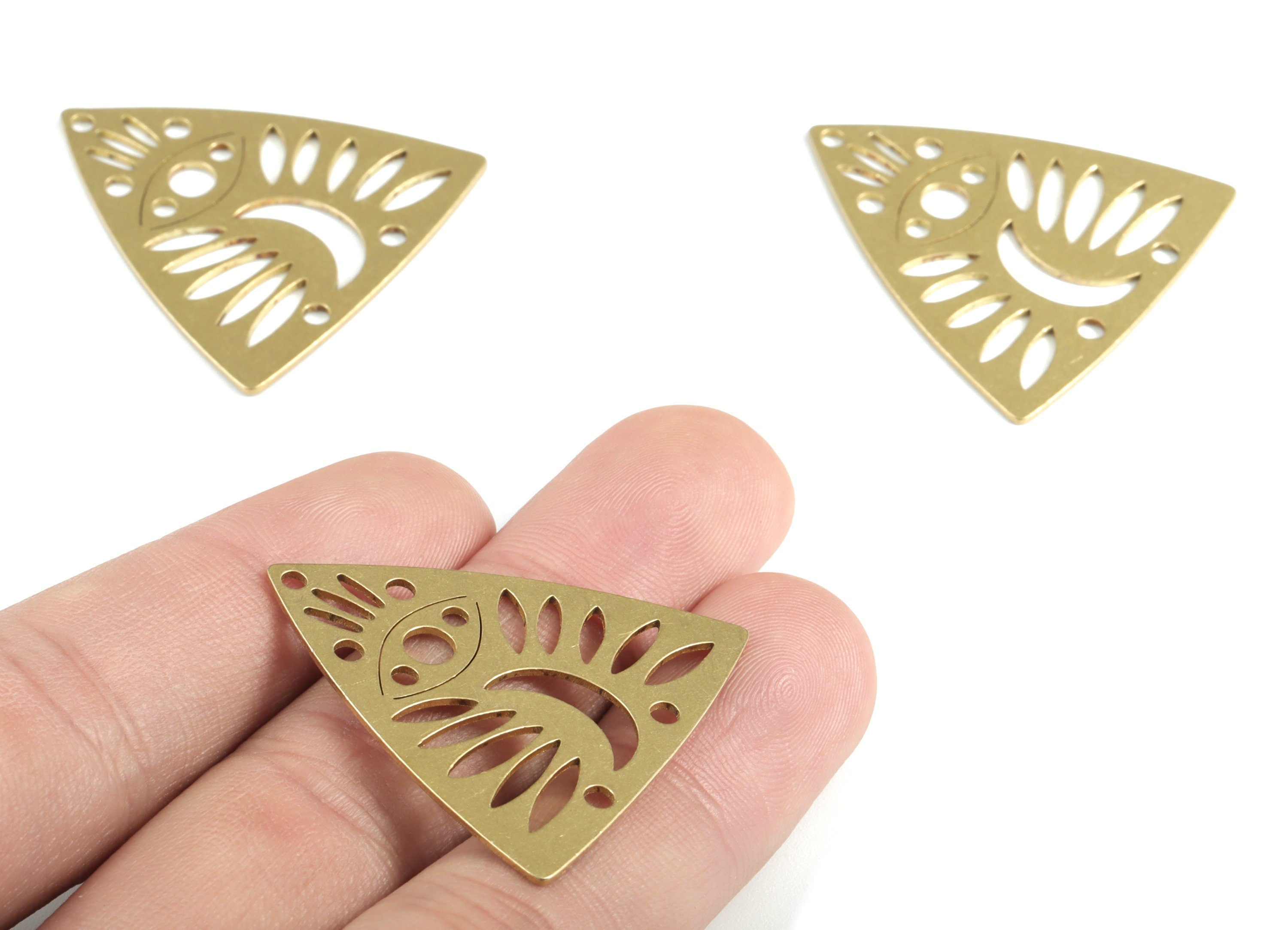 Brass Triangle Moon Earring Connector - Raw Brass Eye Moon Earrings - Earrings Finding - Jewelry Supplies - 33.84x32.74x0.85mm - PPM2944 - DOMEDBAZAAR