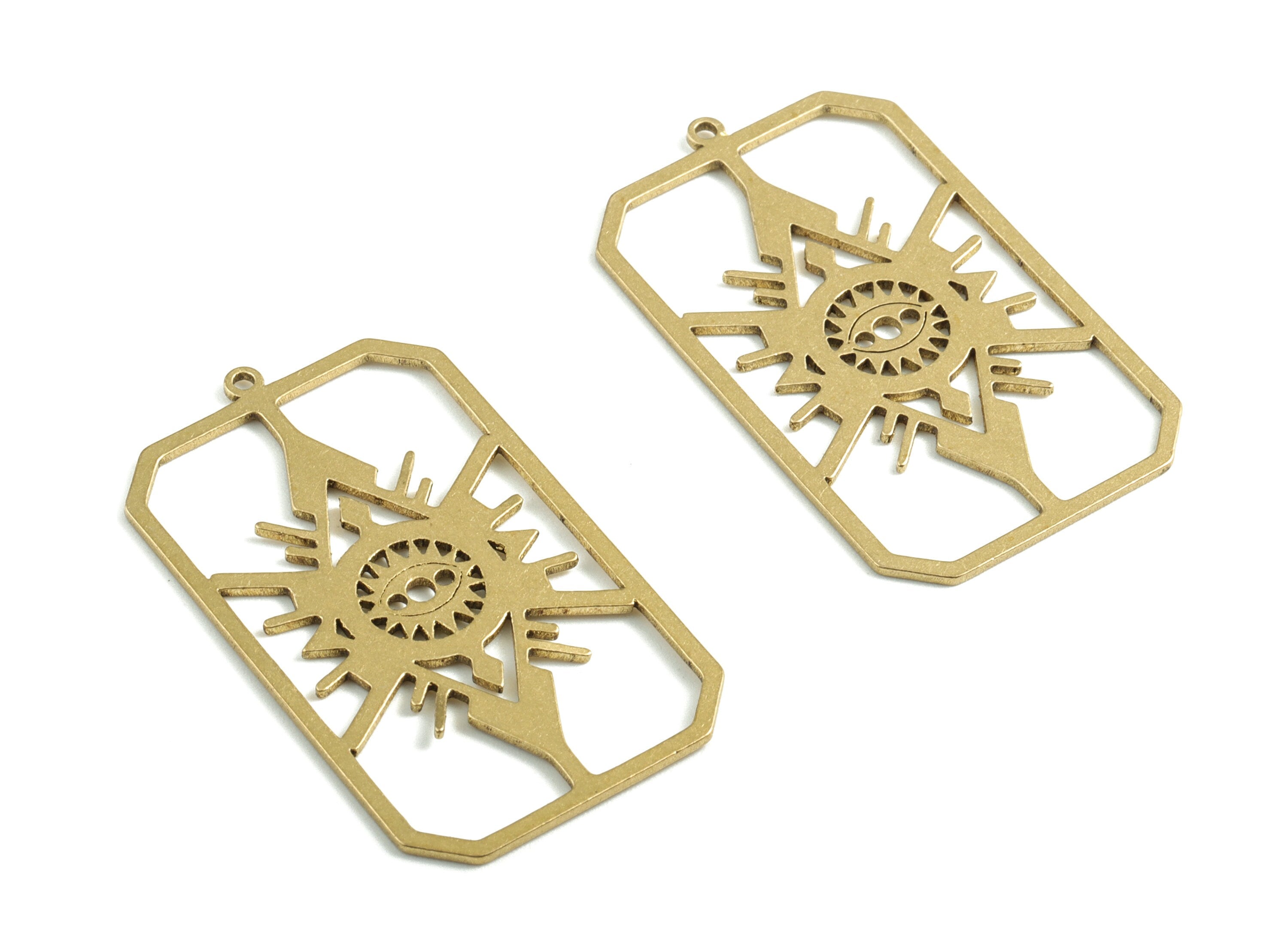 Brass Rectangle Earring Charms - Raw Brass Eye Earrings - Earrings Finding - Jewelry Supplies - 39.01x22.88x0.83mm - PPM2909 - DOMEDBAZAAR