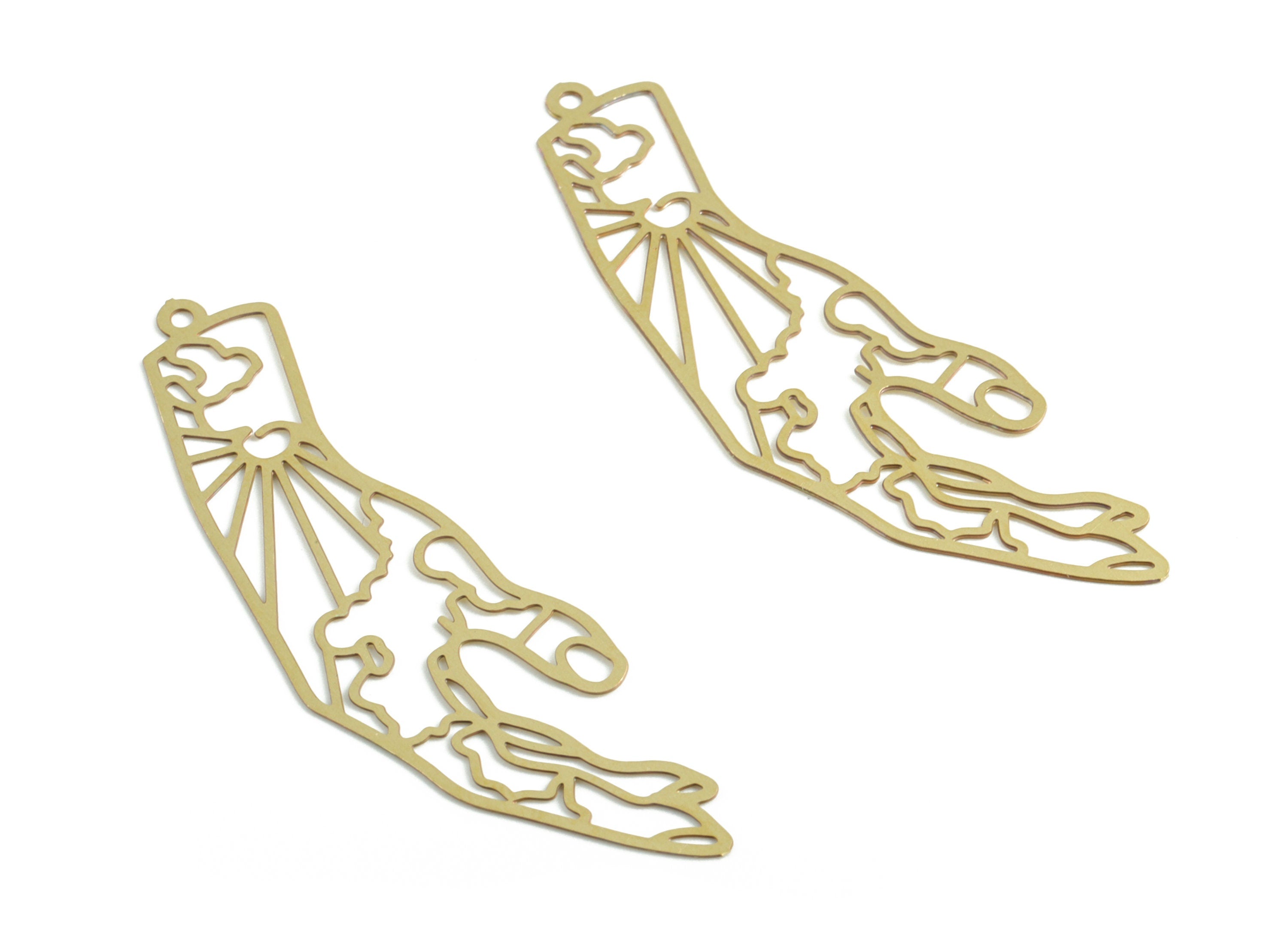 Brass Head Earring Charms - Raw Brass Head Pendant - Earring Findings - Jewelry Supplies - 46.95x13.97x0.3mm - JJB6309 - DOMEDBAZAAR