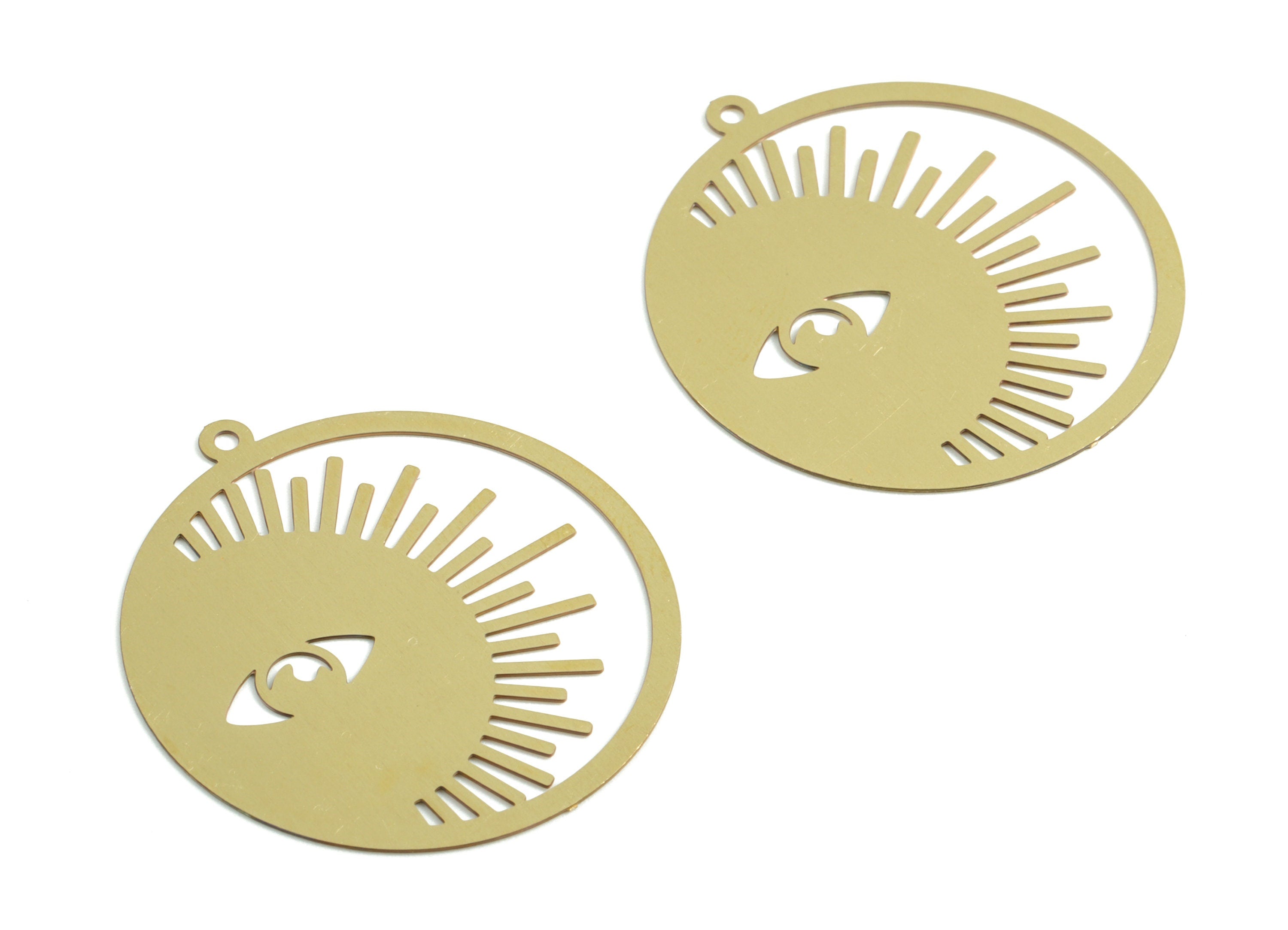 Brass Round Sun Earring Charms - Raw Brass Eye Sun Pendant - Earring Findings - Jewelry Supplies - 32.04x29.95x0.3mm - JJB6310 - DOMEDBAZAAR