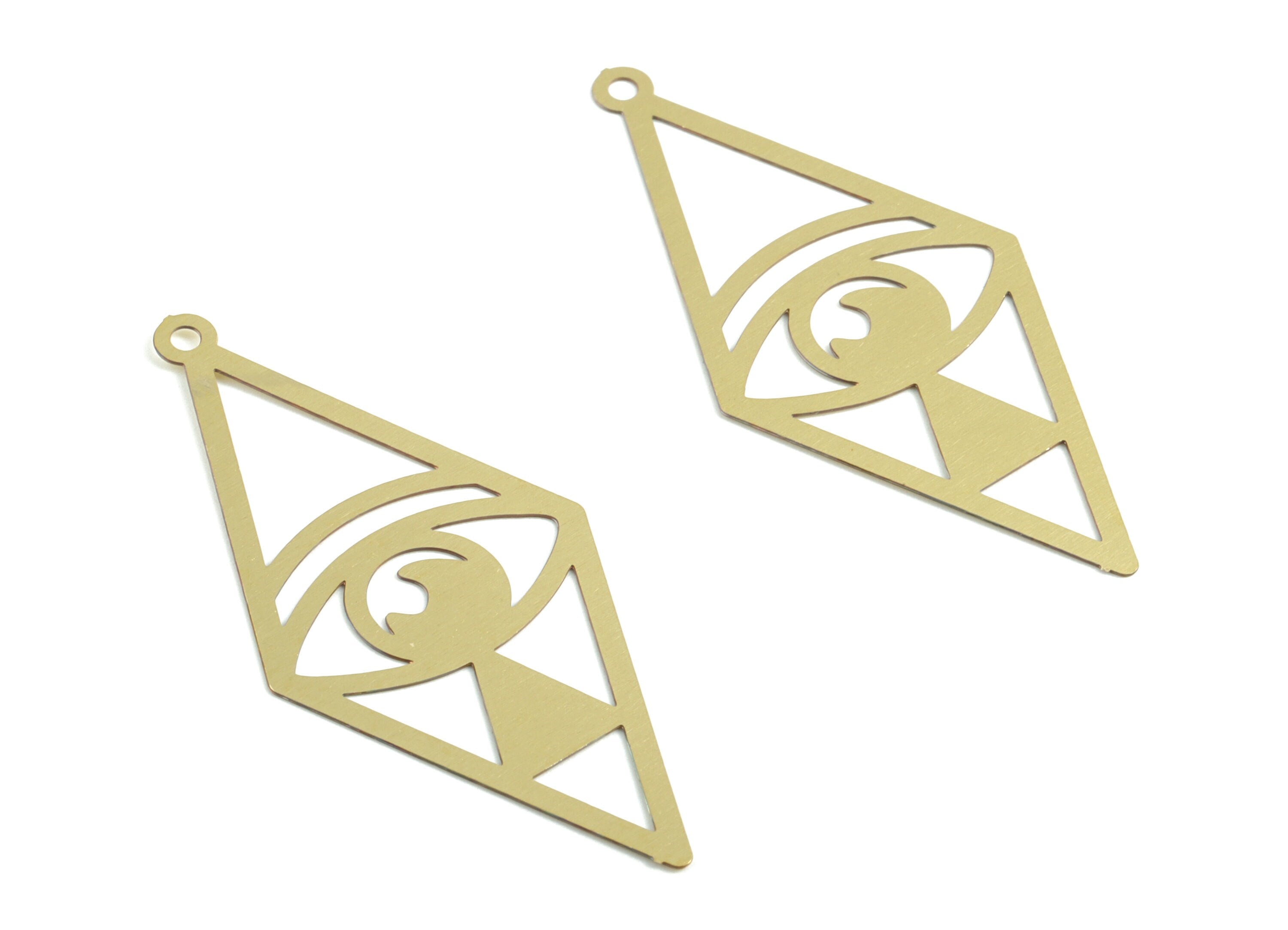 Brass Rhombus Eye Earring Charms - Raw Brass Diamond Pendant - Earring Findings - Jewelry Supplies - 47.7x21.46x0.3mm - JJB6311 - DOMEDBAZAAR
