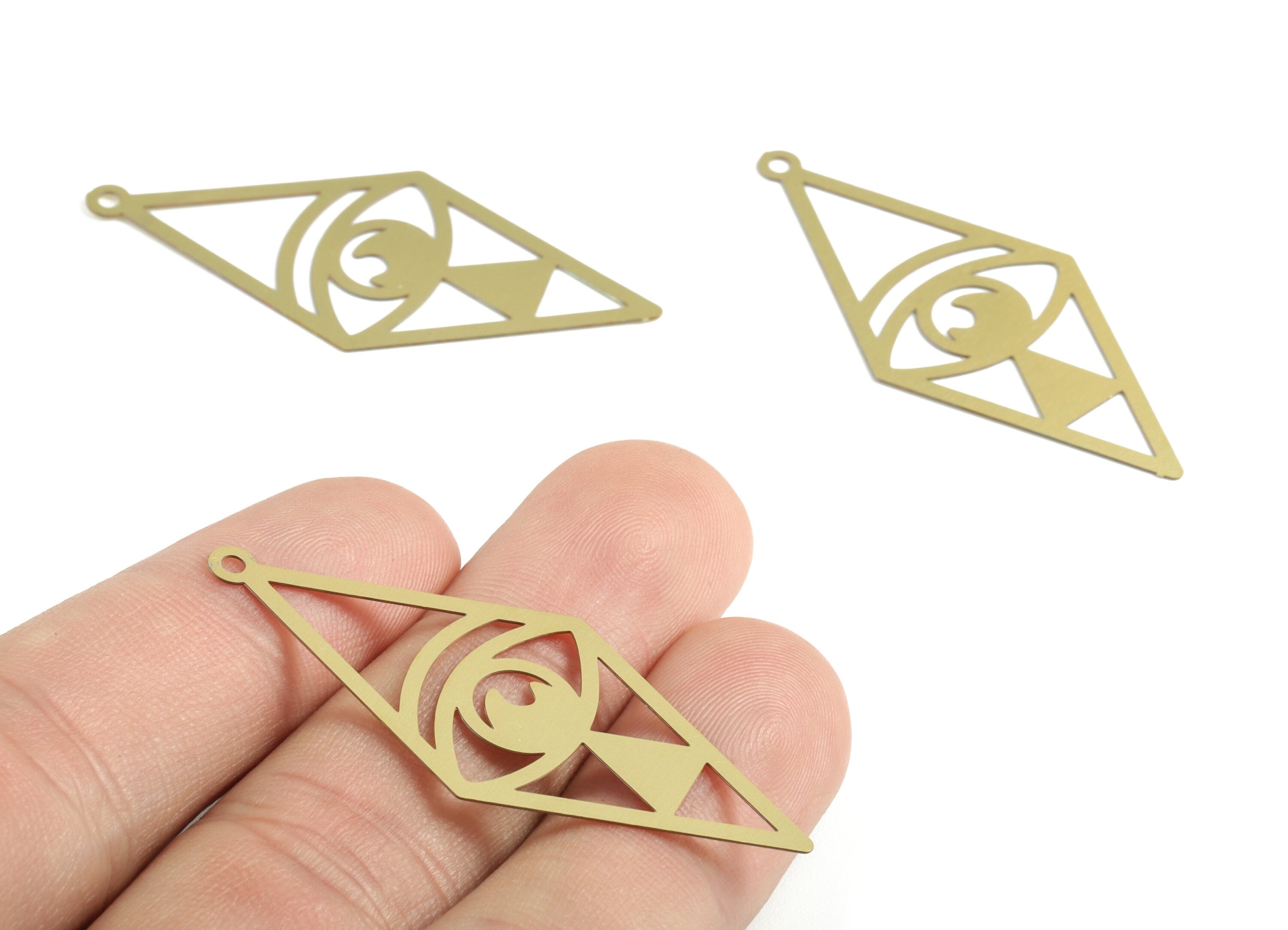 Brass Rhombus Eye Earring Charms - Raw Brass Diamond Pendant - Earring Findings - Jewelry Supplies - 47.7x21.46x0.3mm - JJB6311 - DOMEDBAZAAR