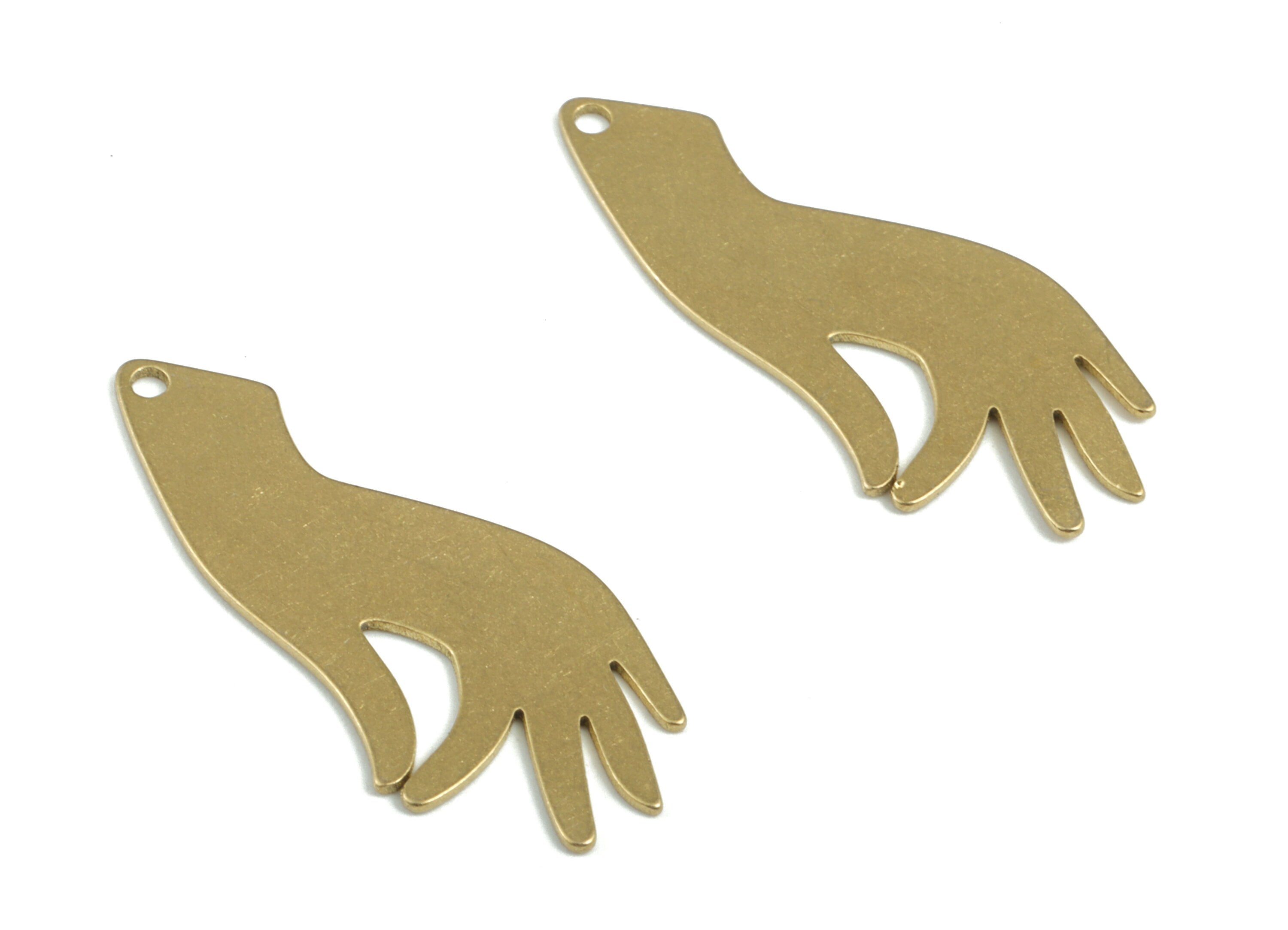 Brass Hand Earring Charms - Raw Brass Hand Pendant - Earrings Finding - Jewelry Supplies - 29.27x13.13x0.59mm - PPM3231 - DOMEDBAZAAR