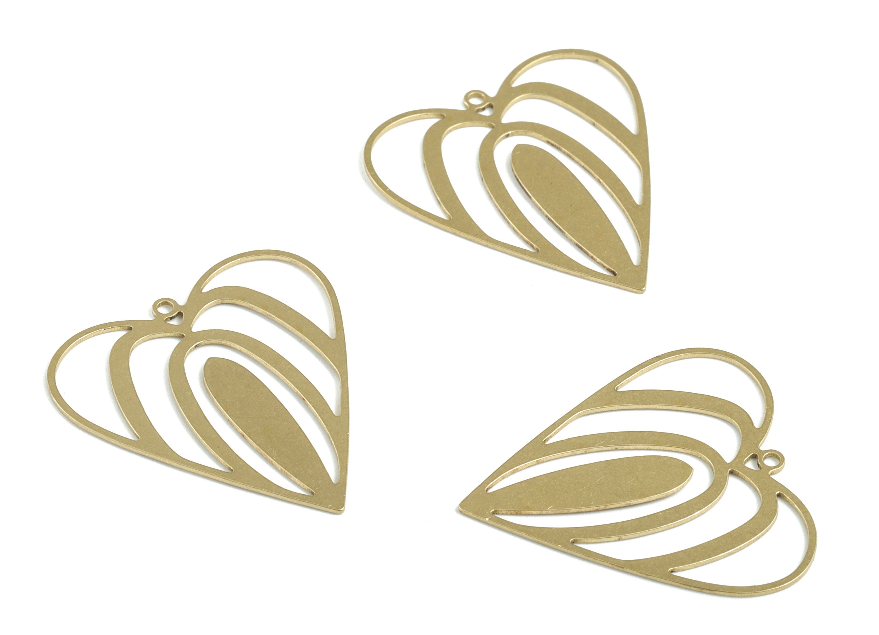 Brass Heart Earring Charms - Raw Brass Heart Pendant - Earrings Finding - Jewelry Supplies - 28.87x26.95x0.68mm - PPM3238 - DOMEDBAZAAR