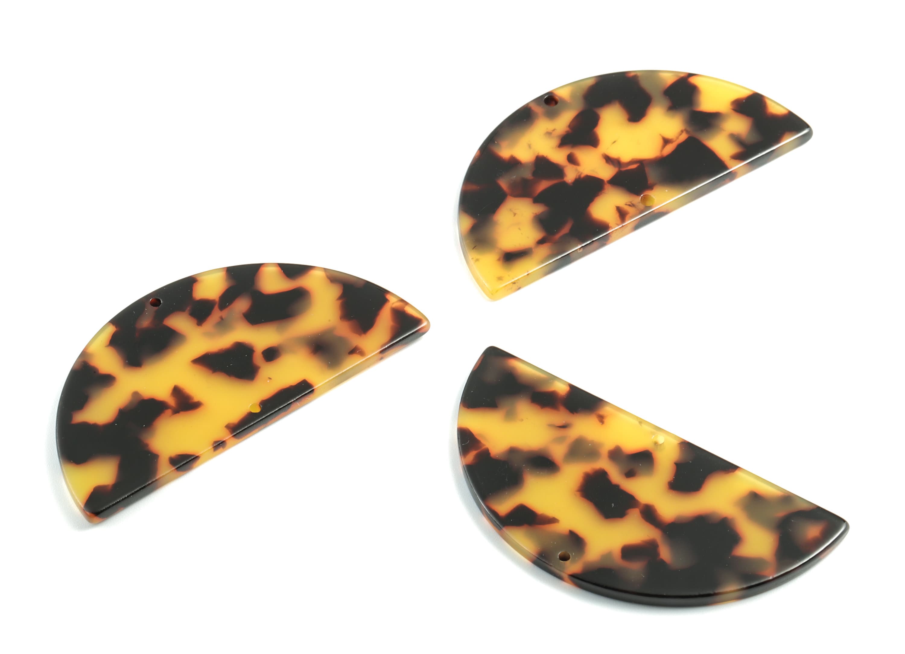 Acetate Semicircle Connectors - Half Moon Connector - Tortoise Shell - 2 Holds - Color Code:A01 - 57.64x28.64x2.6mm - AC1805-A01 - DOMEDBAZAAR