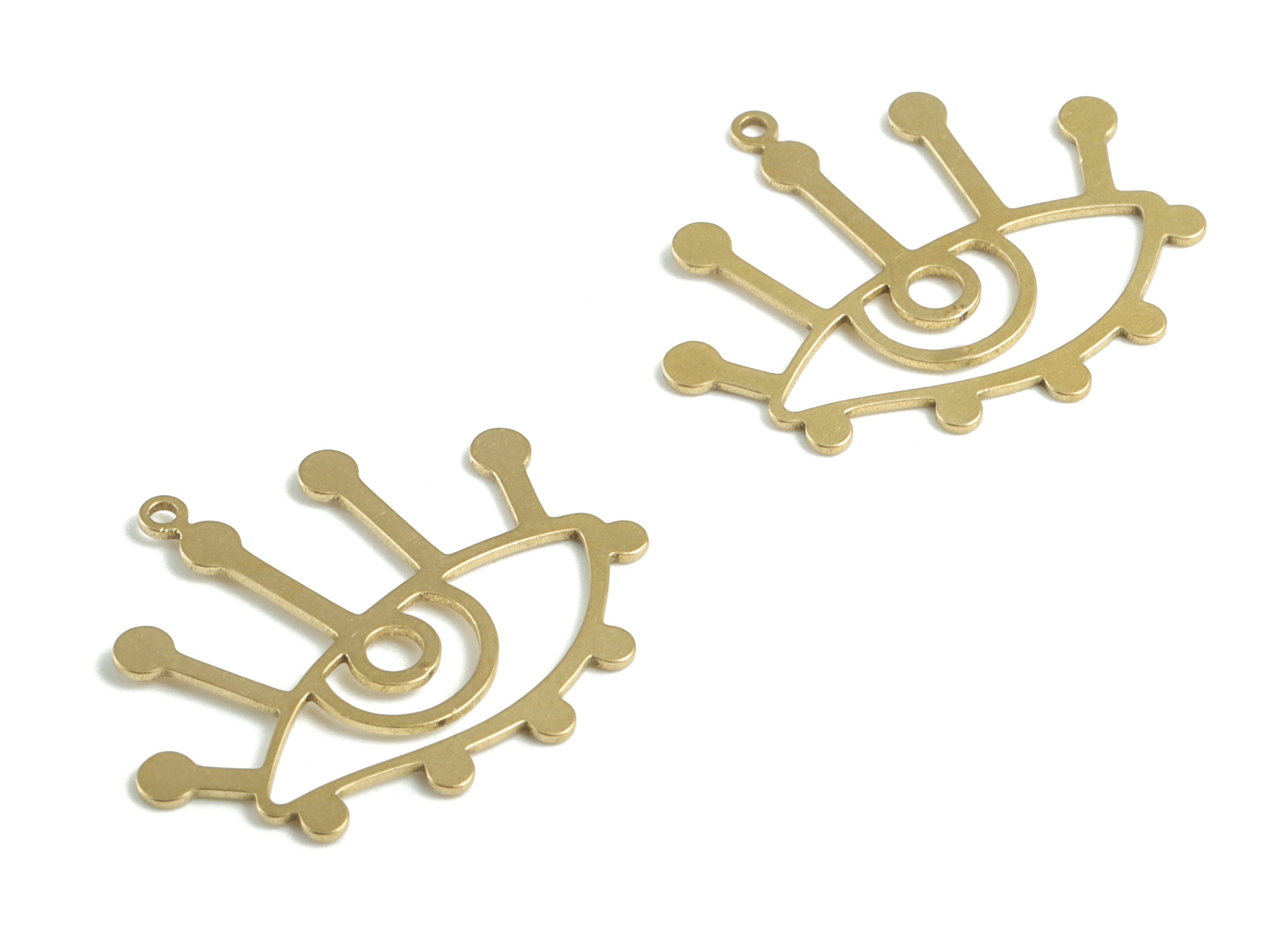 Brass Eye Earring Charms - Raw Brass Eyelash Pendant - Earring Findings - Jewelry Supplies - 24.88x22.23x0.63mm - PPM3261 - DOMEDBAZAAR