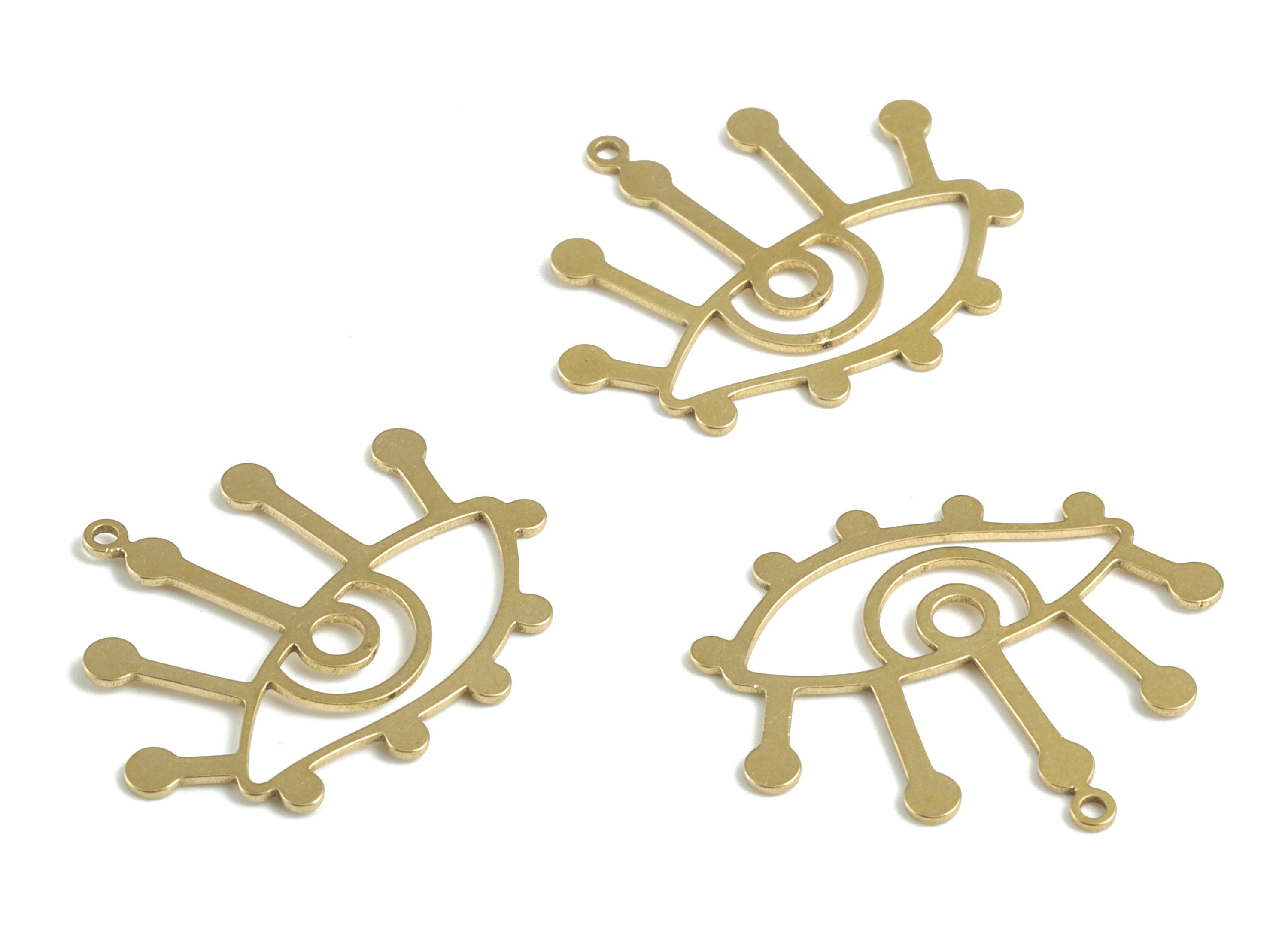 Brass Eye Earring Charms - Raw Brass Eyelash Pendant - Earring Findings - Jewelry Supplies - 24.88x22.23x0.63mm - PPM3261 - DOMEDBAZAAR