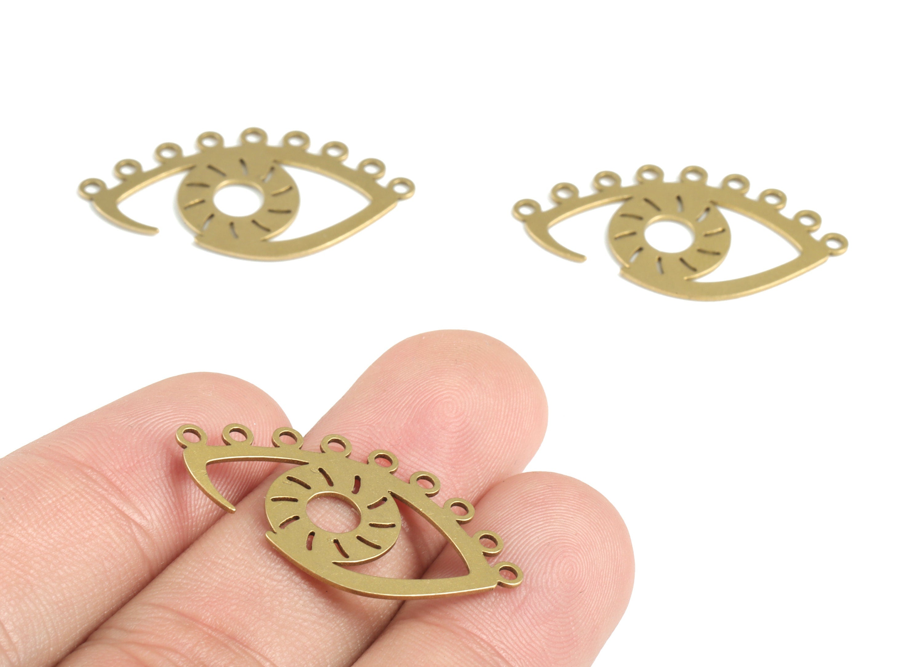 Brass Eye Earring Connector - Raw Brass Eyelash Earring Charms and Pendant - 9 Holes - Jewelry Supplies - 32.25x17.9x0.61mm - PPM3260 - DOMEDBAZAAR