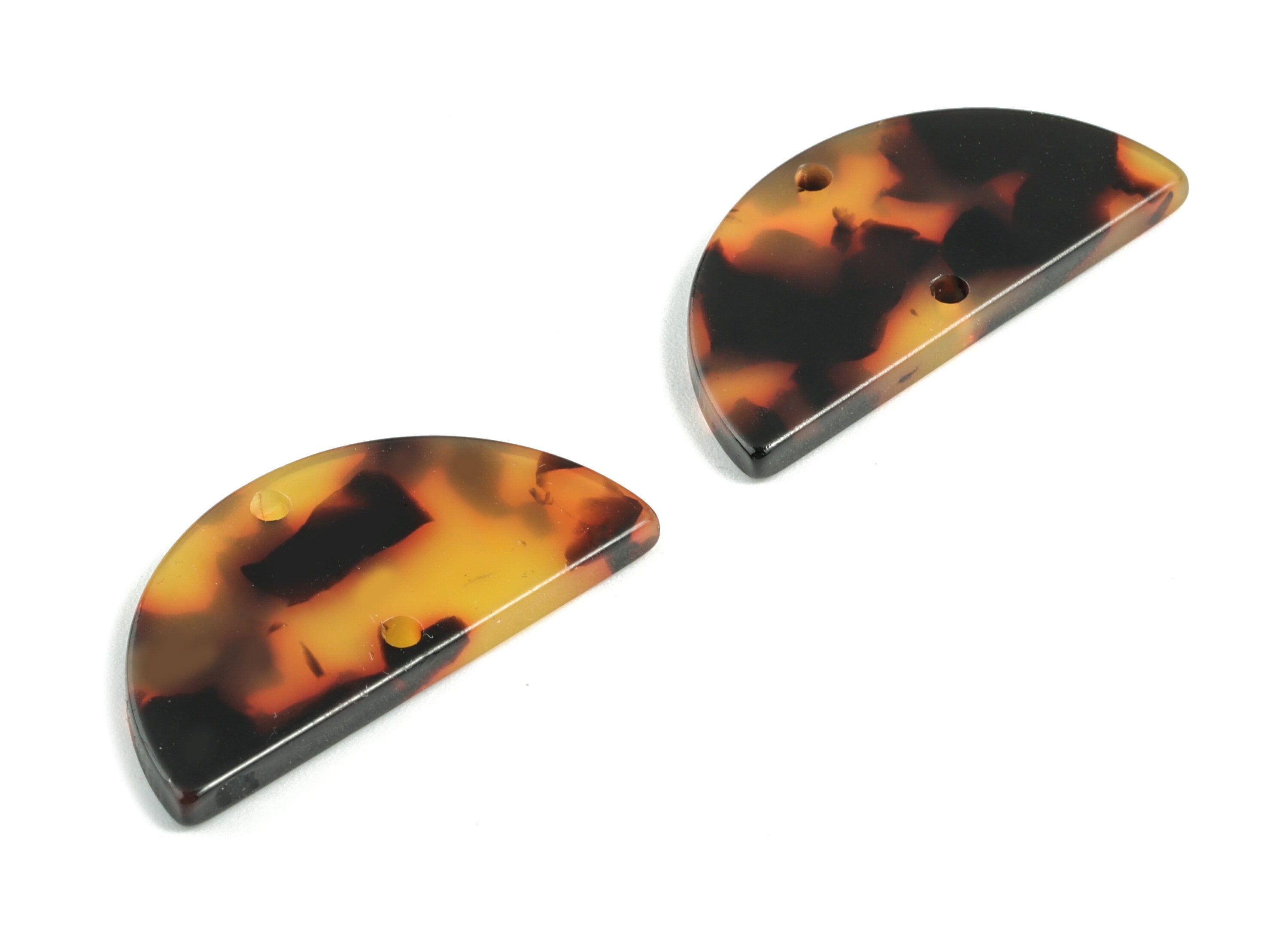 Acetate Semicircle Connector Charms - 2 Holes Tortoise Shell Earring - Semicircle Earrings - Color Code:A01 - 30x15x25mm - AC1061-A01 - DOMEDBAZAAR