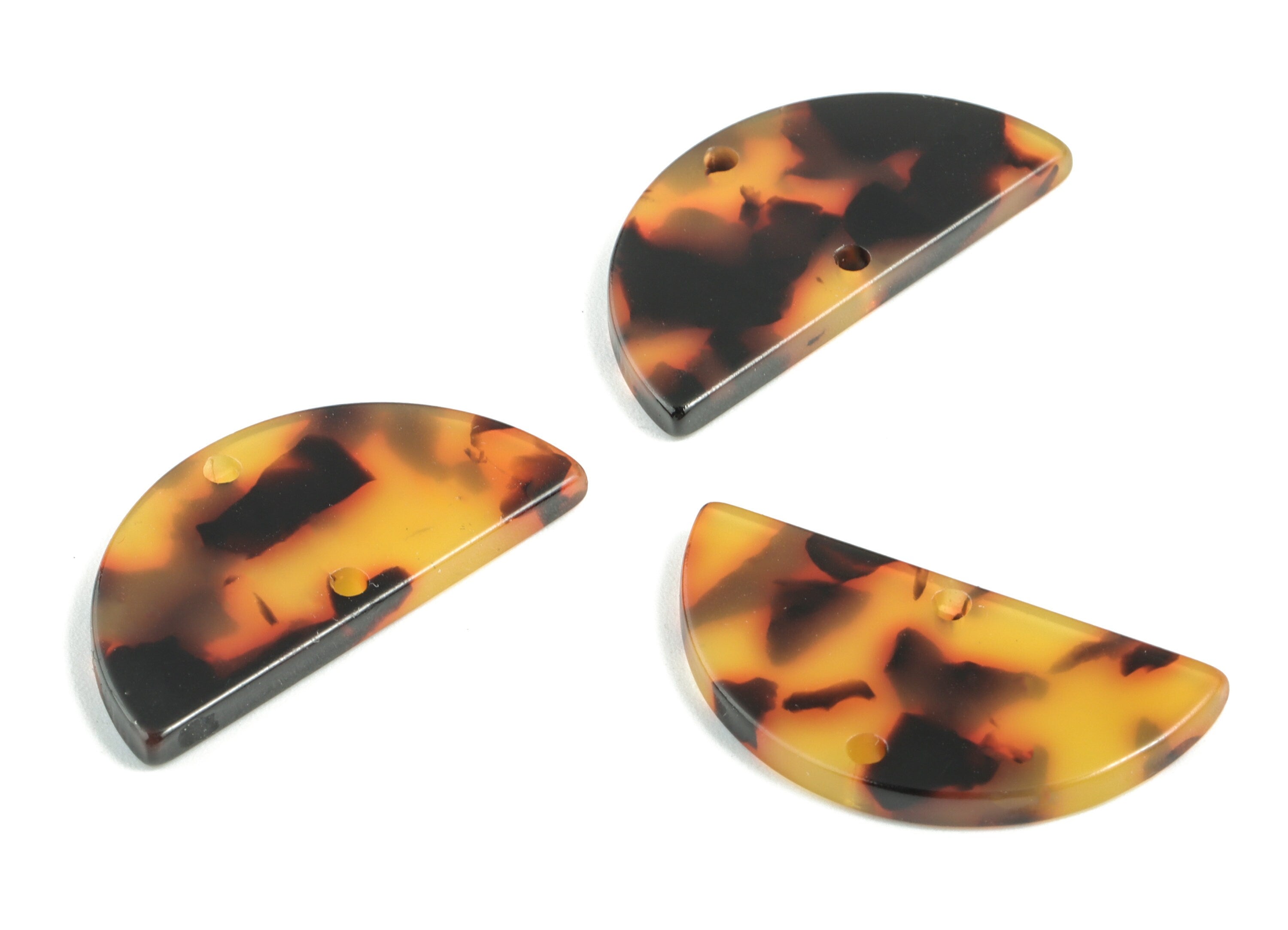 Acetate Semicircle Connector Charms - 2 Holes Tortoise Shell Earring - Semicircle Earrings - Color Code:A01 - 30x15x25mm - AC1061-A01 - DOMEDBAZAAR