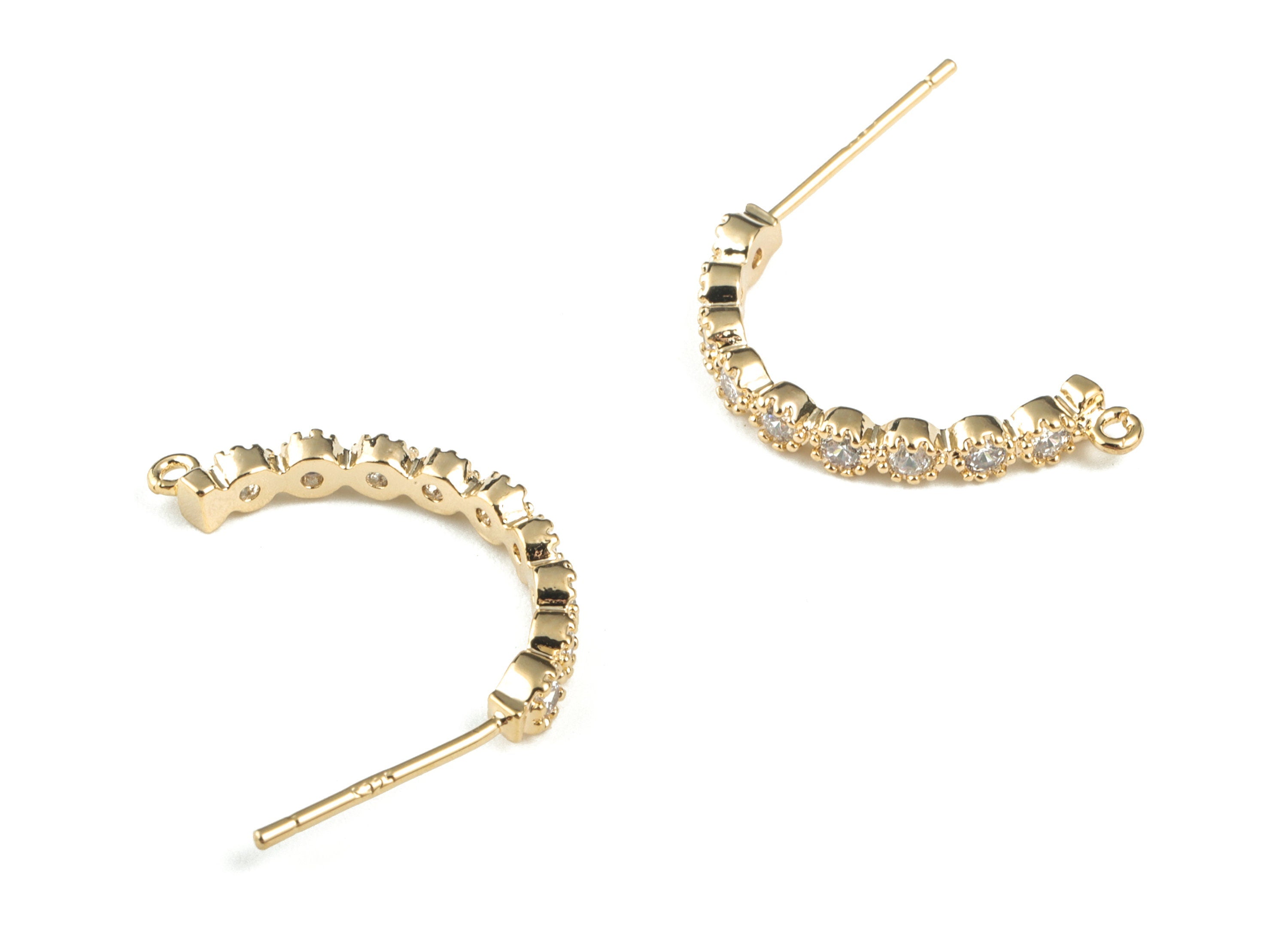 Brass C Earring Post  - Zircon C Stud - 18K Real Gold Plated Brass Stud - Jewelry Supplies - 23.95x2.88 x2mm - RGP1134 - DOMEDBAZAAR