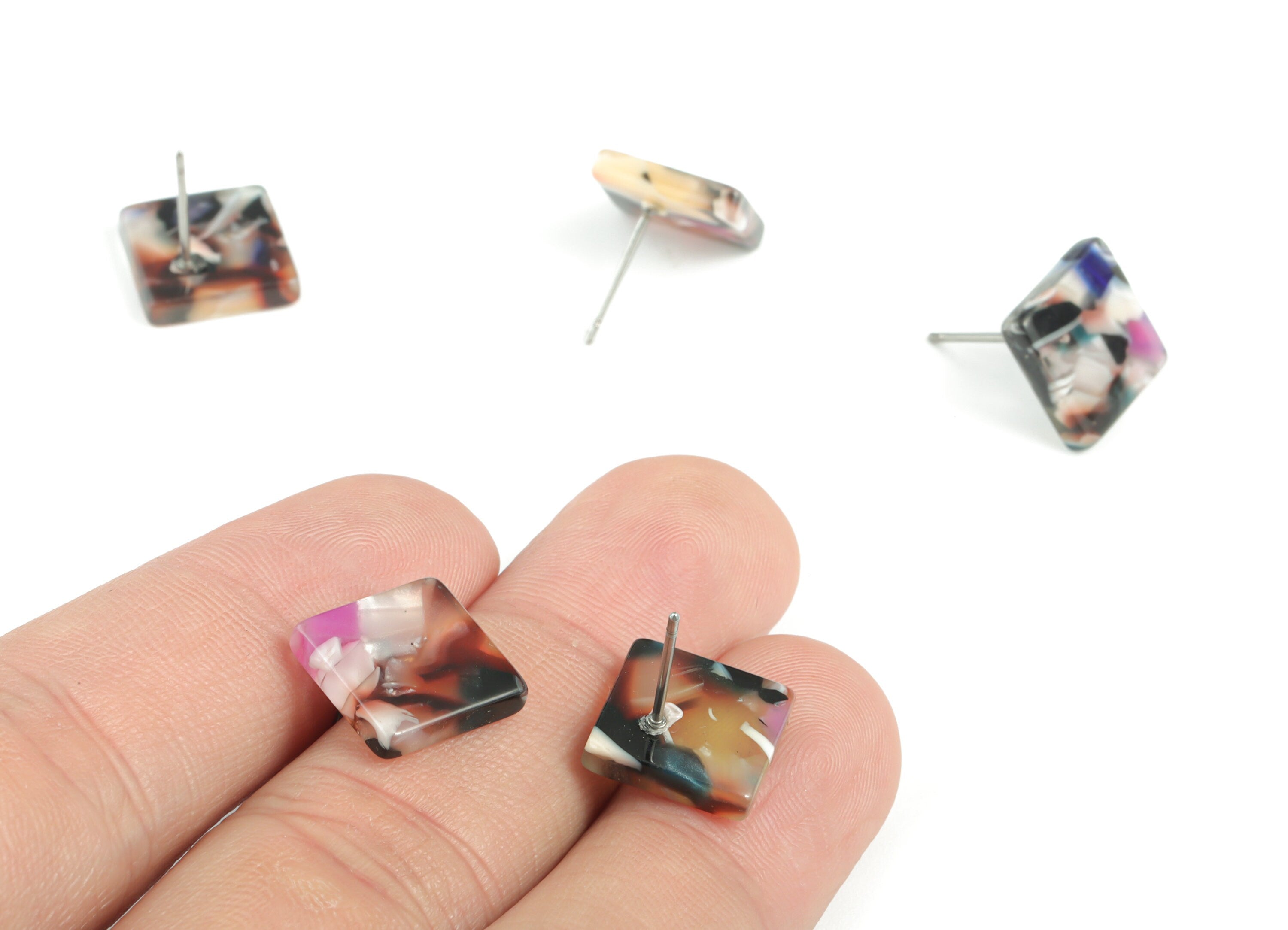 Acetate Square Earring Stud - Acrylic Square Earring Post - No Hole - Earring Post - Color Code: A11 - 11.7x11.7x2.6mm - AC1140D-O - DOMEDBAZAAR