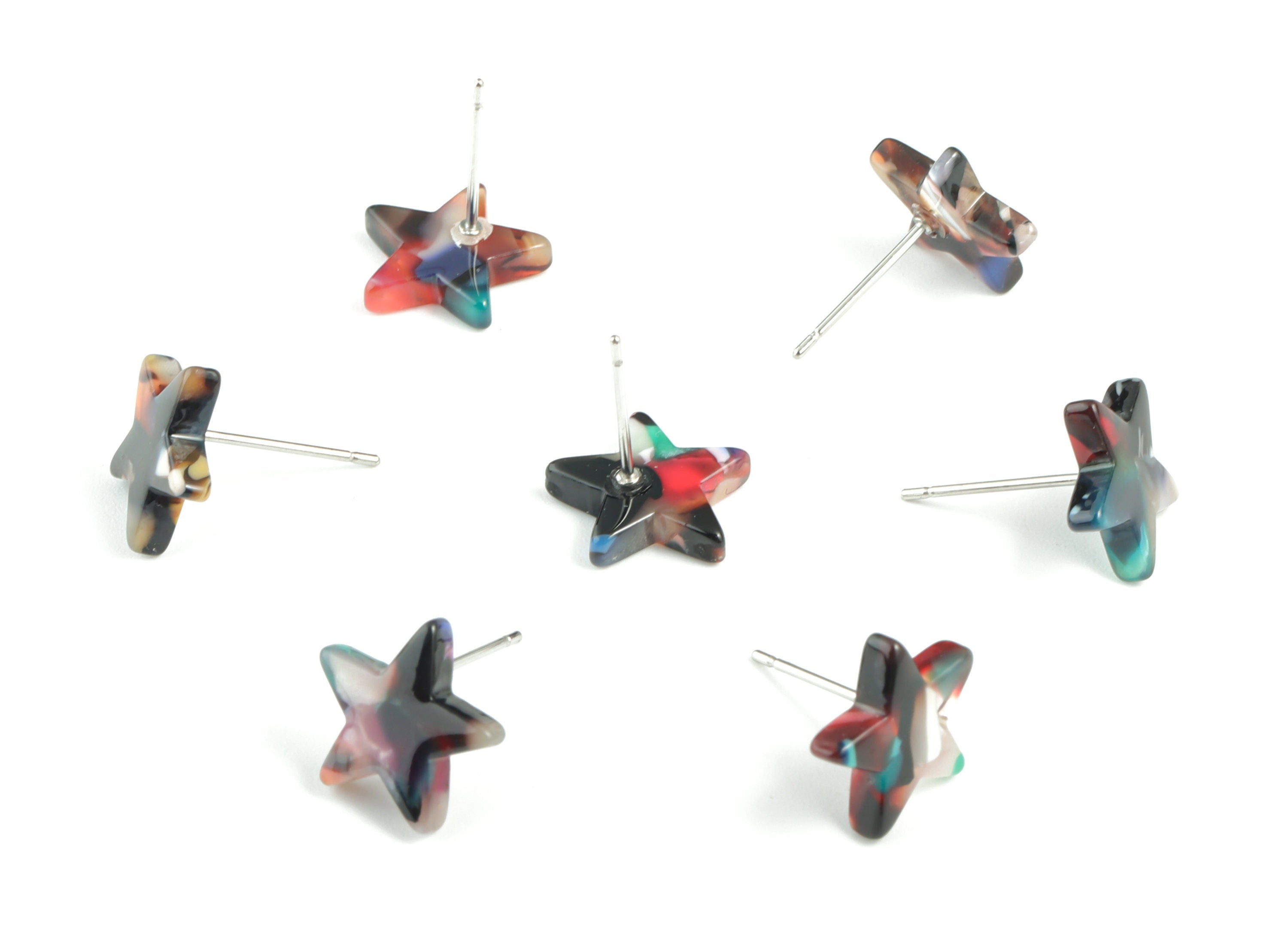 Acetate Star Earring Post - Acetate Star Earring Stud - No Hole - Earring Post - Color Code: A11 - 12.8x11.5x2.6mm - AC1138D-O - DOMEDBAZAAR