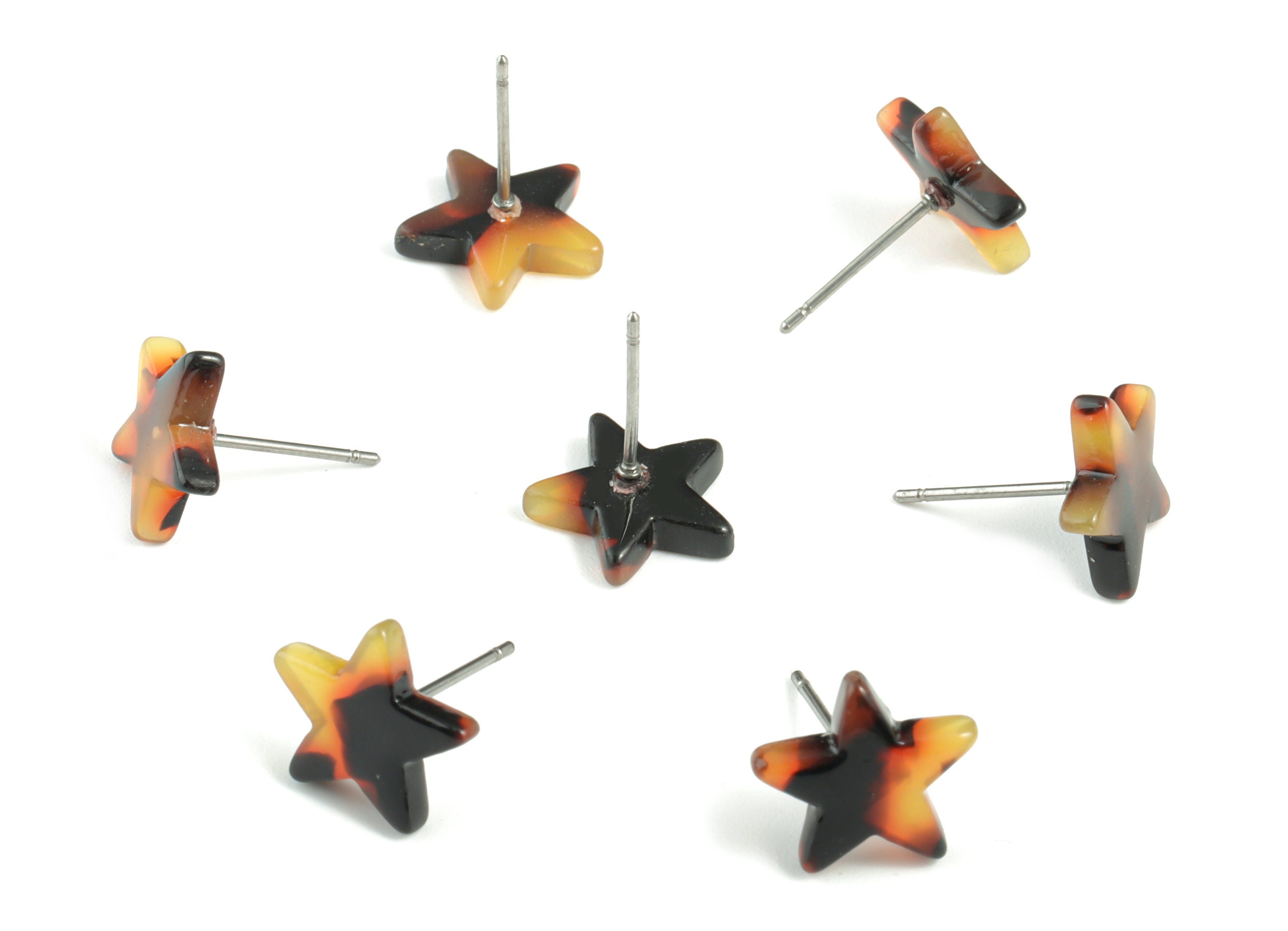 Acetate Star Earring Stud - Star Earring Post - Tortoise Shell Earrings - No Hole - Color Code: A02 - 12.8x11.5x2.6mm - AC1138C-O - DOMEDBAZAAR