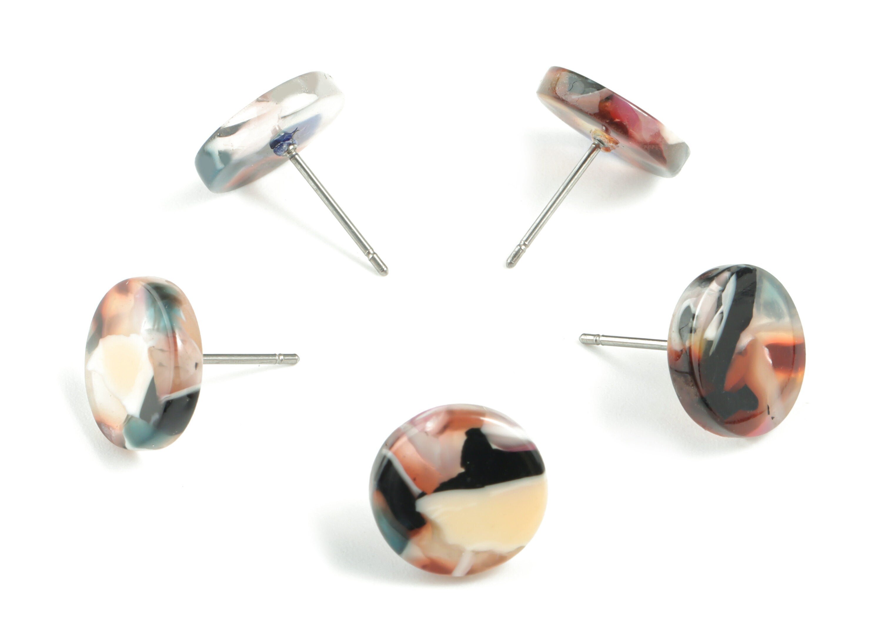 Acetate Round Earring Stud - Round Earring Post and Stud - No Hole - Earring Findings - Color Code: A60 - 11.7x11.7x2.6mm - AC1139D-O - DOMEDBAZAAR