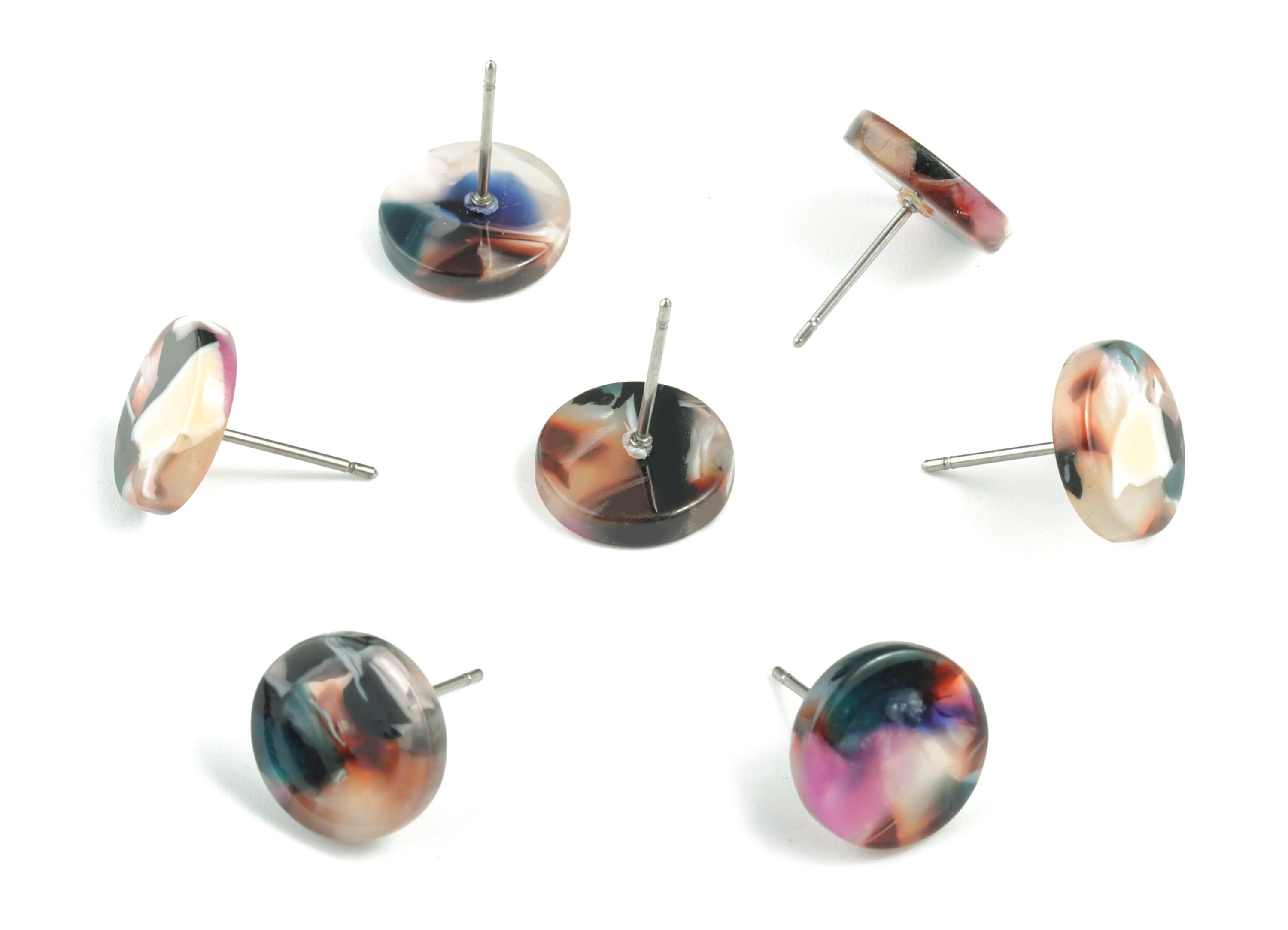 Acetate Round Earring Stud - Round Earring Post and Stud - No Hole - Earring Findings - Color Code: A60 - 11.7x11.7x2.6mm - AC1139D-O - DOMEDBAZAAR