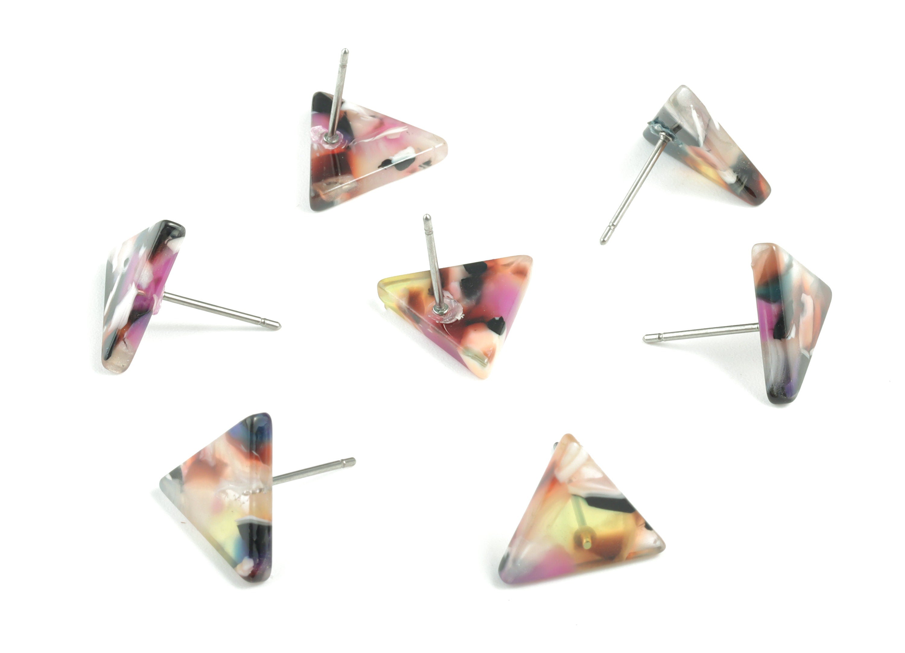Acetate  Triangle Earring Stud - Acrylic Triangle Post - No Hole - Earring Post - Color Code: A11 - 14.29x12.49x2.5mm - AC1136D-D - DOMEDBAZAAR