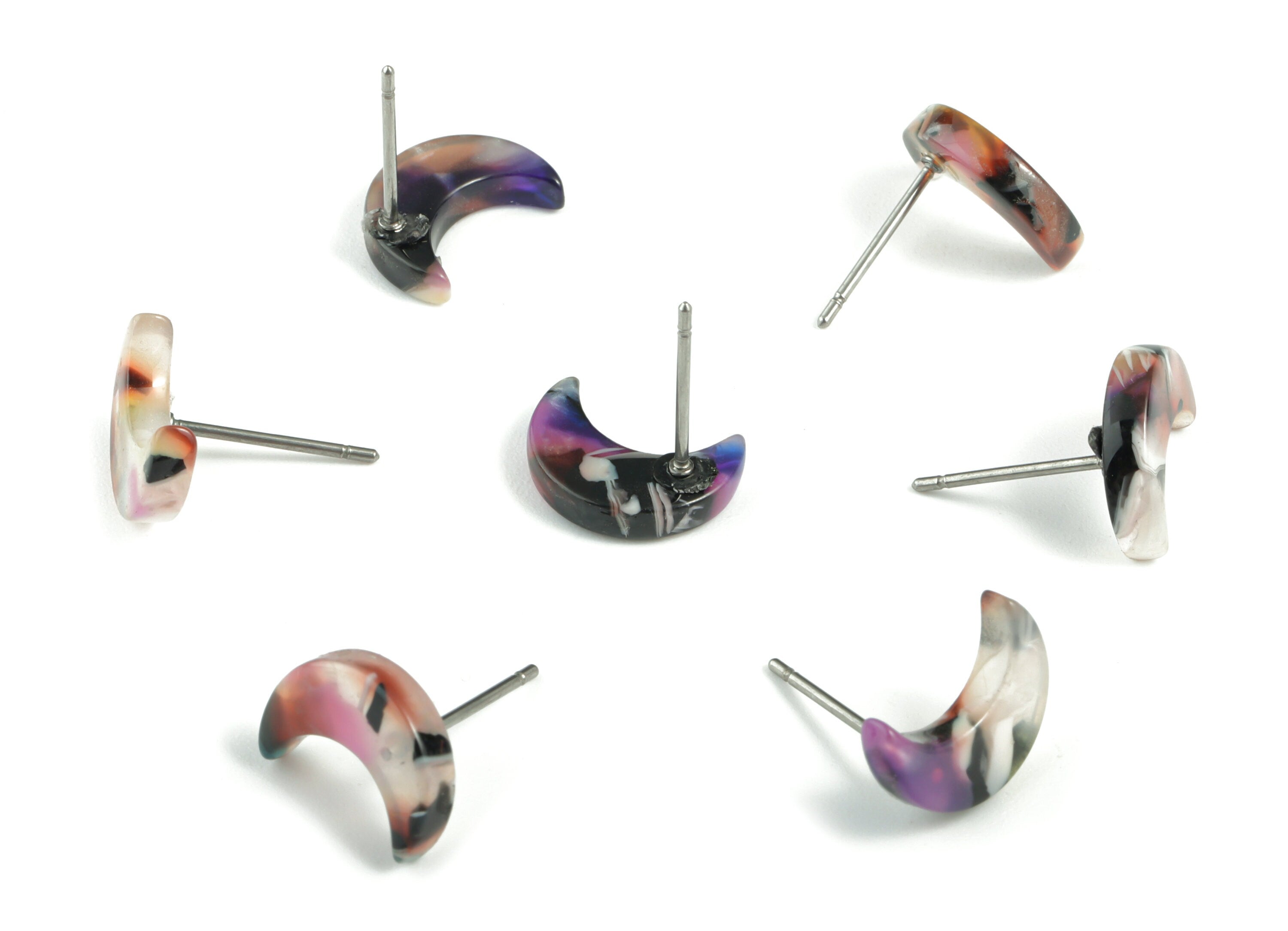 Acetate Moon Earring Stud - Acetate Moon Earring Post - No Hole - One side - Earring Post - Color Code: A11 - 11.7x8.6x2.65mm - AC1137D-O - DOMEDBAZAAR