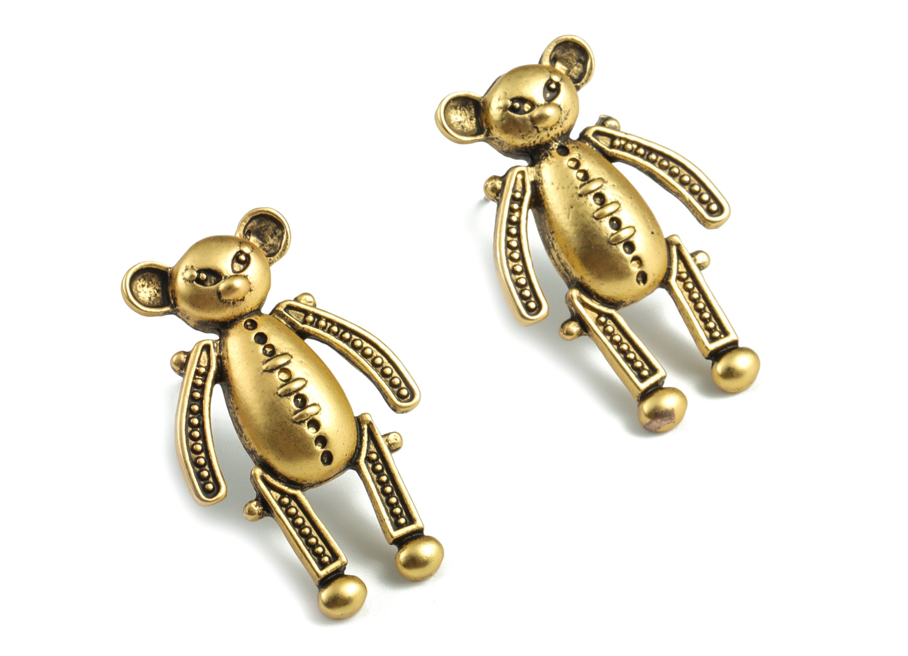 Alloy Bear Earring Post - Antique Bronze Bear Earring Stud - Gold Tone Plated Alloy - Jewelry Supplies - 30.16x18.63x4.89mm - ZZ1755 - DOMEDBAZAAR