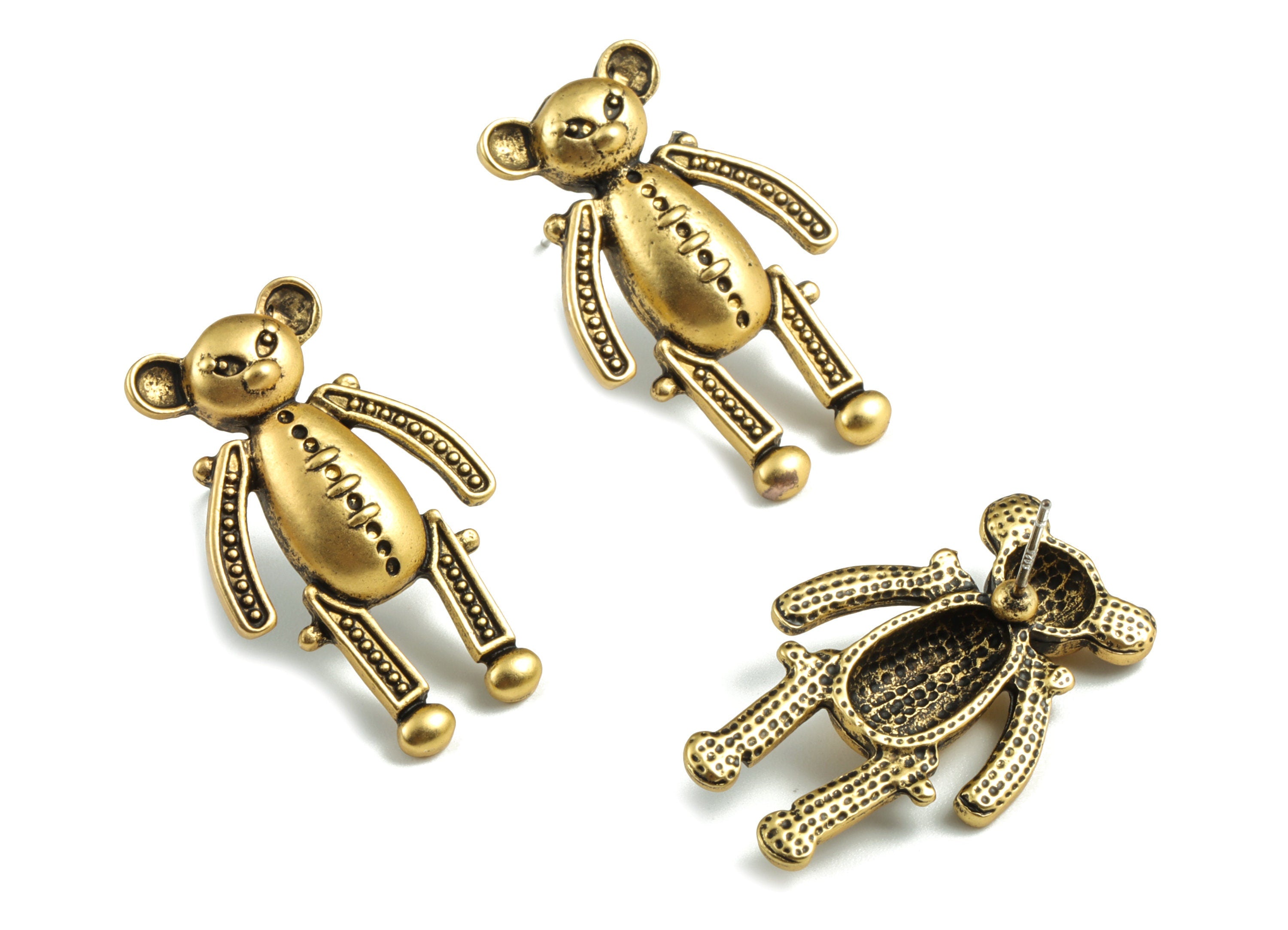 Alloy Bear Earring Post - Antique Bronze Bear Earring Stud - Gold Tone Plated Alloy - Jewelry Supplies - 30.16x18.63x4.89mm - ZZ1755 - DOMEDBAZAAR
