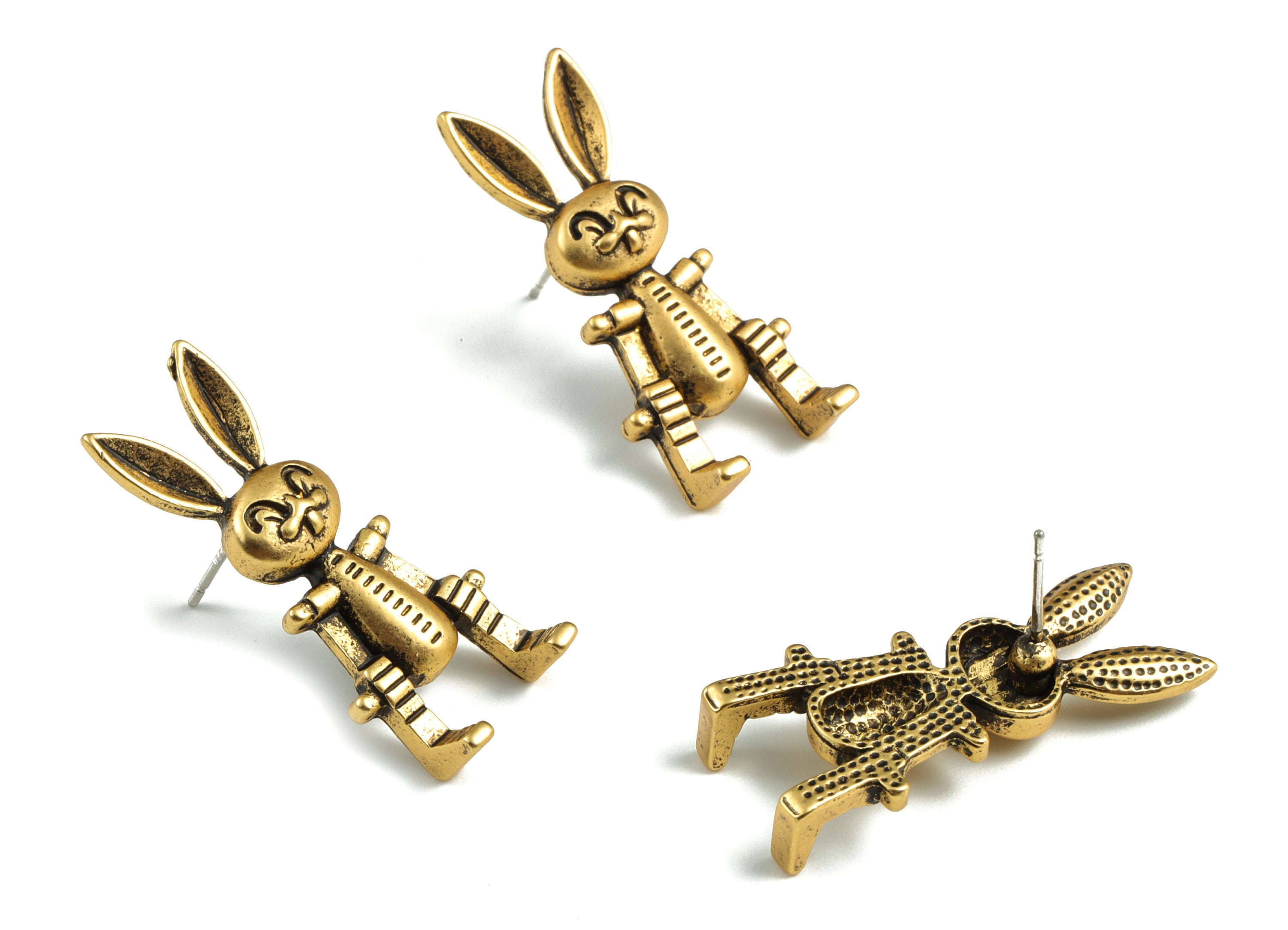 Alloy Rabbit Earring Post - Antique Bronze Rabbit Earring Stud - Gold Tone Plated Alloy - Jewelry Supplies - 30.96x13.72x4.62mm - ZZ1756 - DOMEDBAZAAR