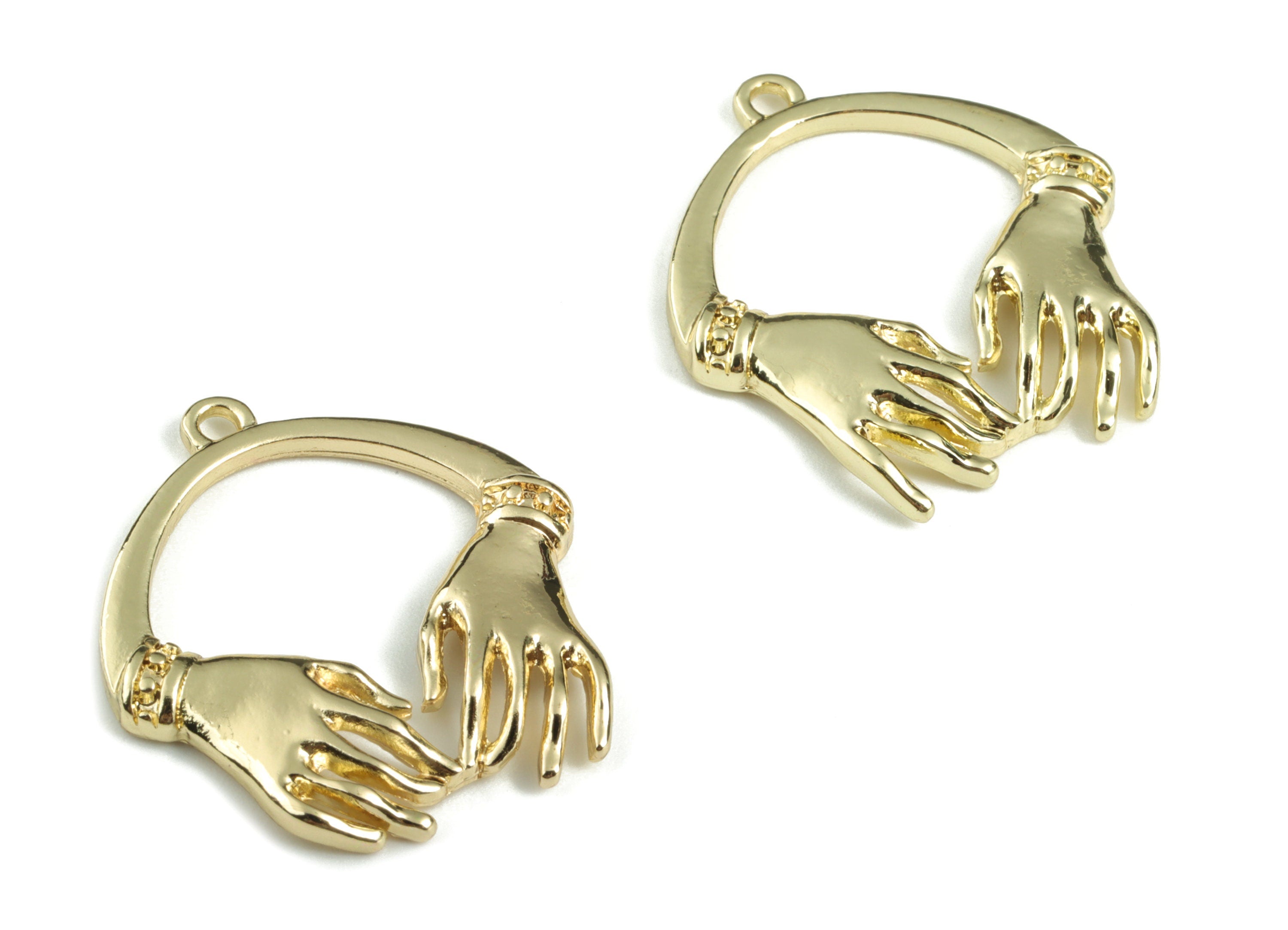Alloy Hands Earring Charms - Gold Alloy Hands Pendant - Gold Tone Plated Alloy - Jewelry Supplies - 27.22x24.33x2.6mm - ZZ1753 - DOMEDBAZAAR