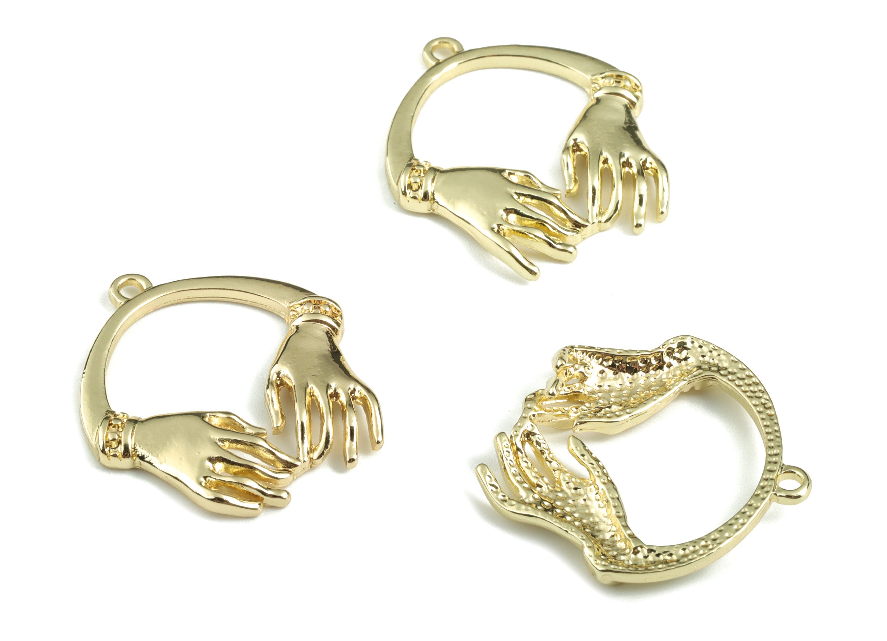 Alloy Hands Earring Charms - Gold Alloy Hands Pendant - Gold Tone Plated Alloy - Jewelry Supplies - 27.22x24.33x2.6mm - ZZ1753 - DOMEDBAZAAR