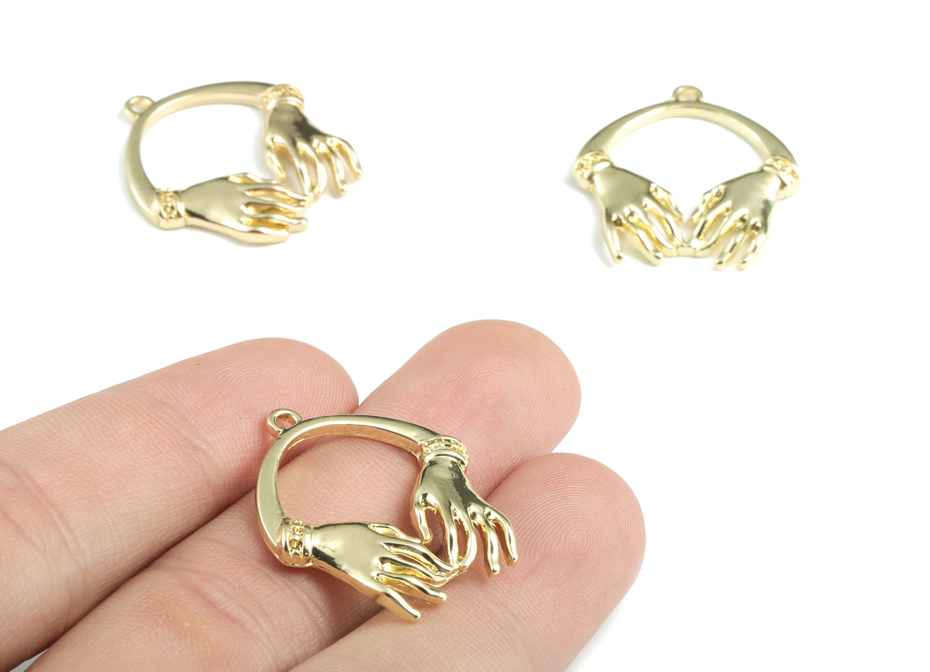 Alloy Hands Earring Charms - Gold Alloy Hands Pendant - Gold Tone Plated Alloy - Jewelry Supplies - 27.22x24.33x2.6mm - ZZ1753 - DOMEDBAZAAR