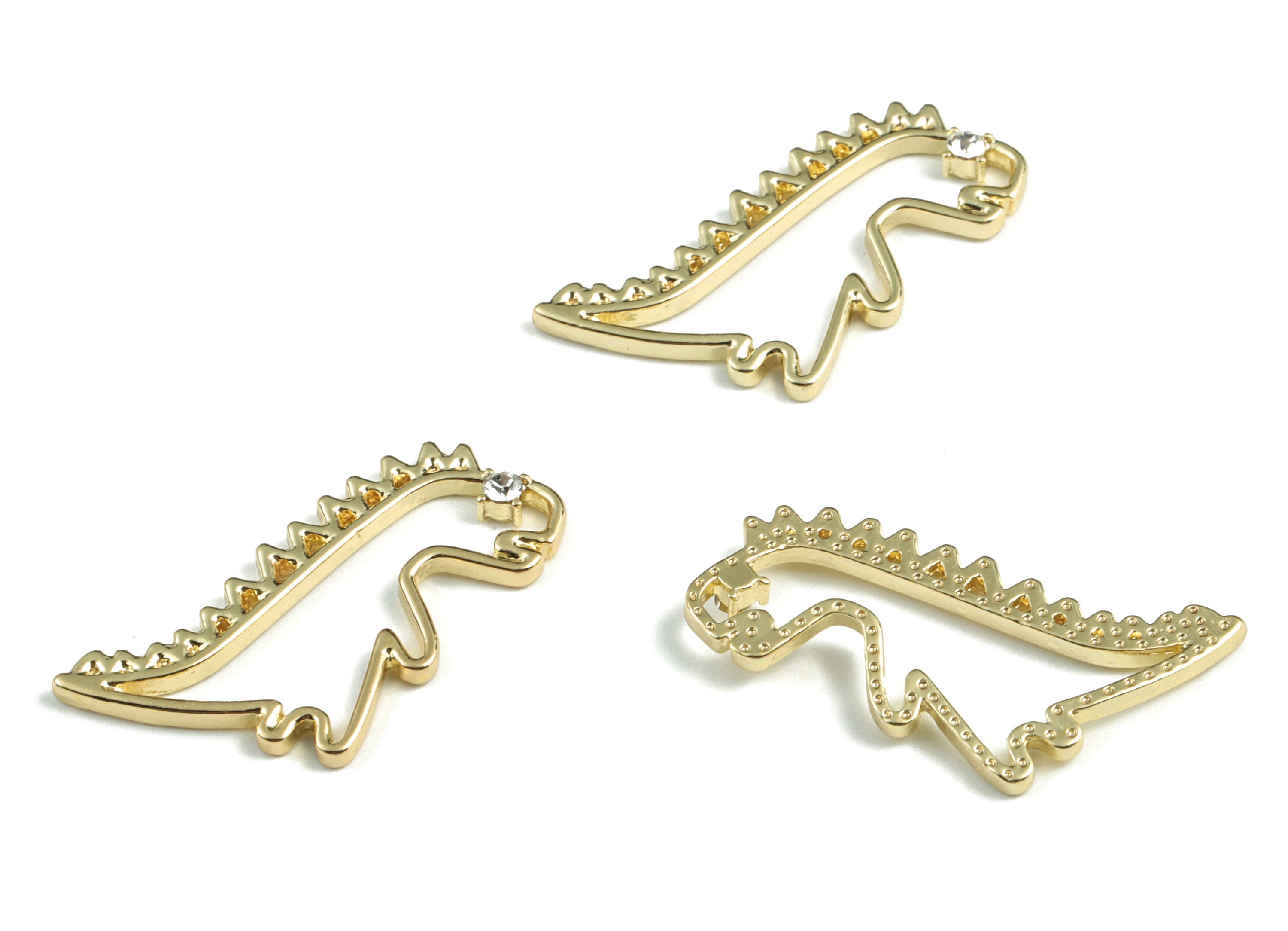 Alloy Dinosaur Earring Charms - Gold Alloy Dinosaur Pendant - Gold Tone Plated Alloy - Jewelry Supplies - 33.42x16.19x2.77mm - ZZ1751G - DOMEDBAZAAR
