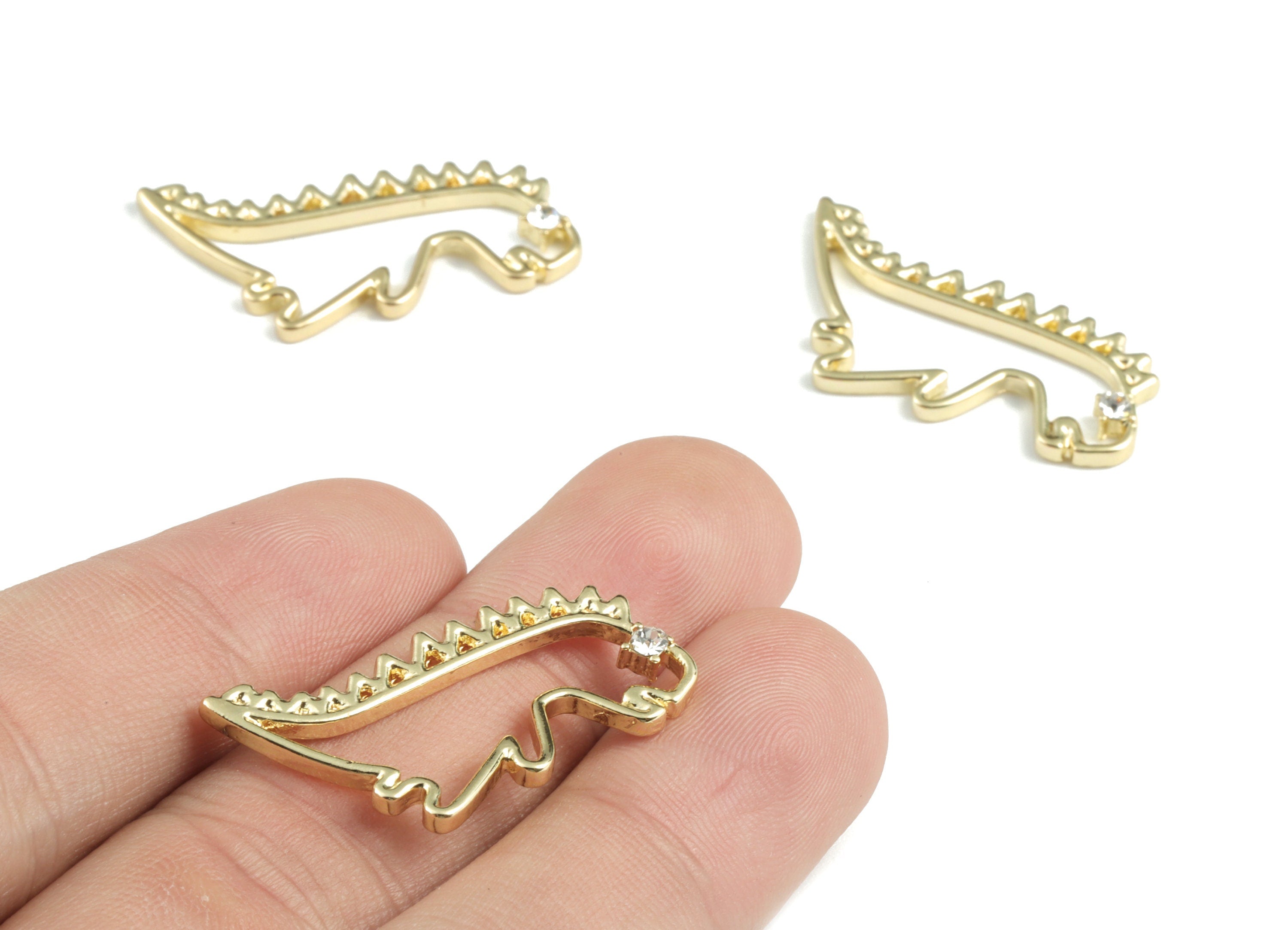 Alloy Dinosaur Earring Charms - Gold Alloy Dinosaur Pendant - Gold Tone Plated Alloy - Jewelry Supplies - 33.42x16.19x2.77mm - ZZ1751G - DOMEDBAZAAR
