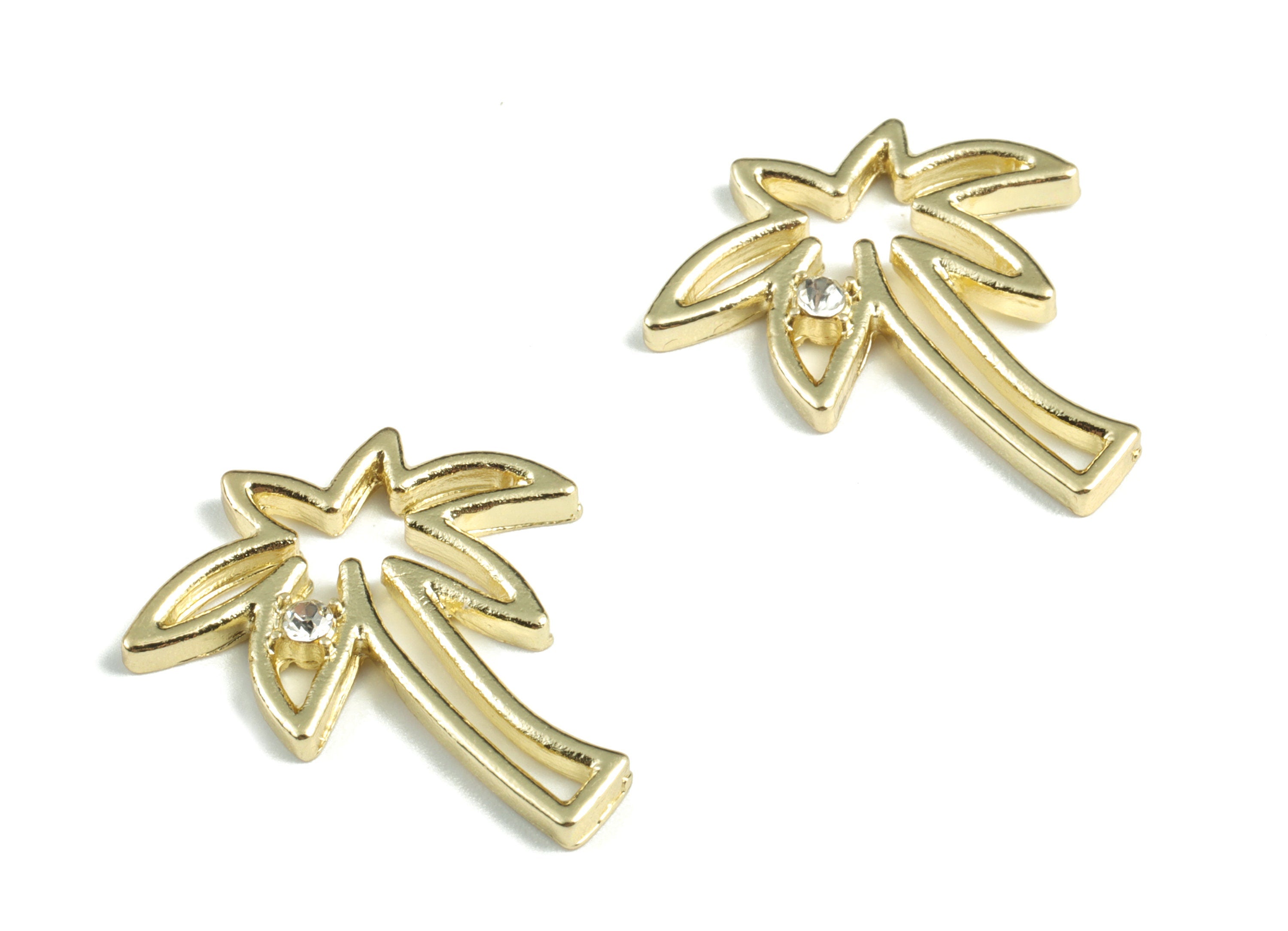 Alloy Coconut Tree Earring Charms - Gold Coconut Tree Pendant - Gold Tone Plated Alloy - Jewelry Supplies - 25.55x22.45x2.88mm - ZZ1748G - DOMEDBAZAAR