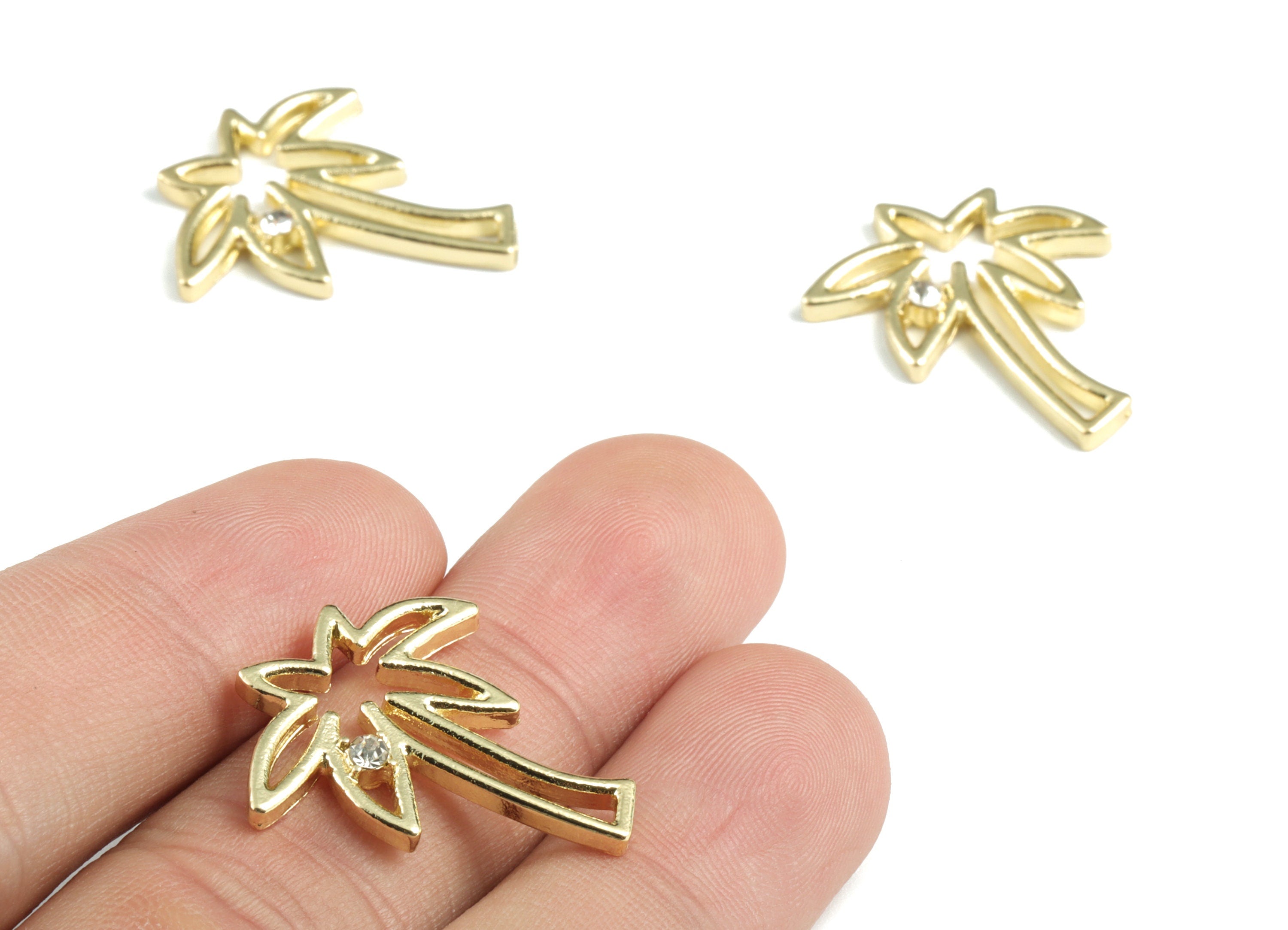 Alloy Coconut Tree Earring Charms - Gold Coconut Tree Pendant - Gold Tone Plated Alloy - Jewelry Supplies - 25.55x22.45x2.88mm - ZZ1748G - DOMEDBAZAAR