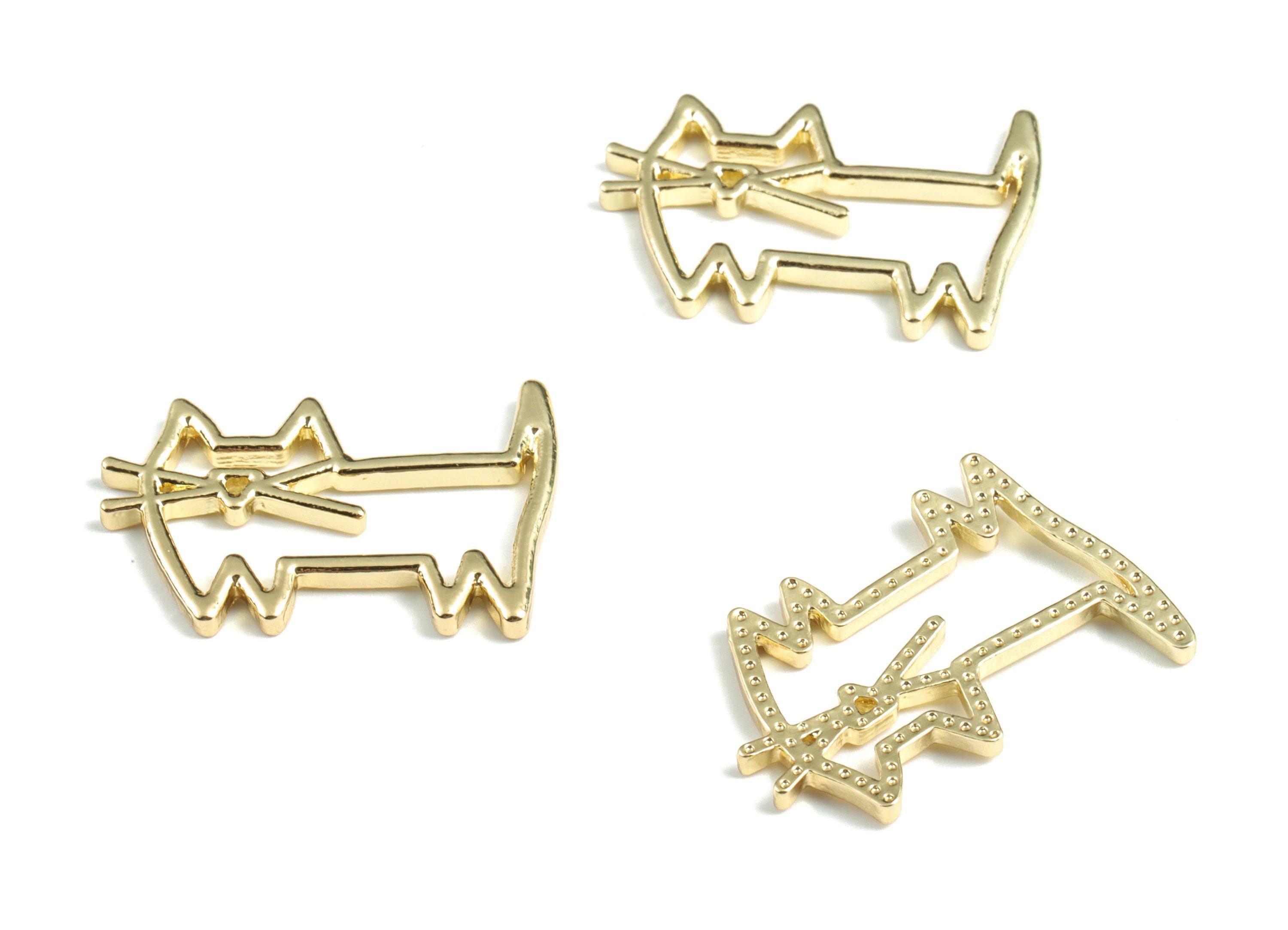 Alloy Cat Earring Charms - Gold Alloy Cat Pendant - Gold Tone Plated Alloy - Jewelry Supplies - 28.56x20.08x1.92mm - ZZ1745G - DOMEDBAZAAR