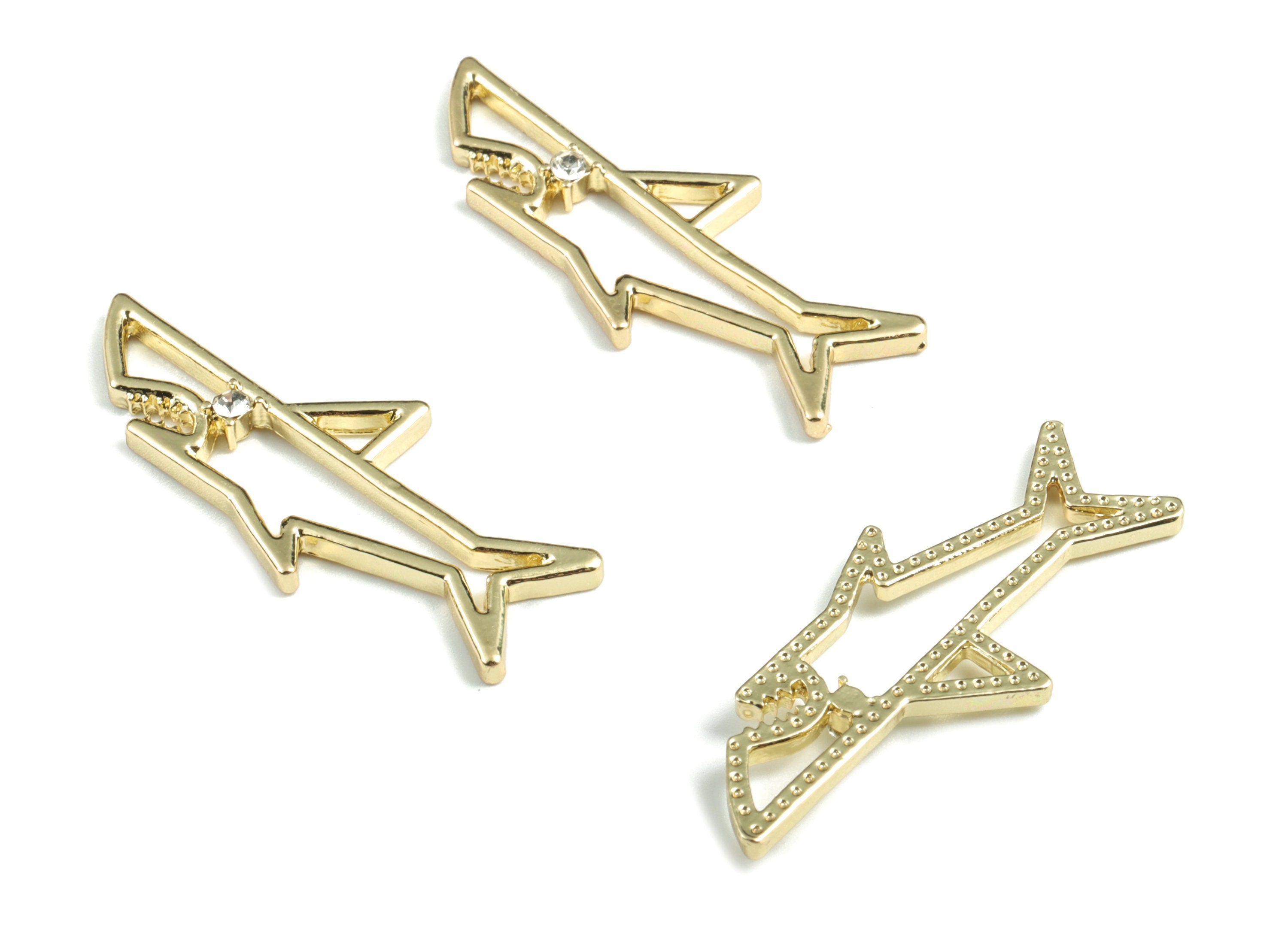 Alloy Shark Earring Charms - Gold Alloy Shark Pendant - Gold Tone Plated Alloy - Jewelry Supplies - 38.3x16.43x2.85mm - ZZ1749G - DOMEDBAZAAR