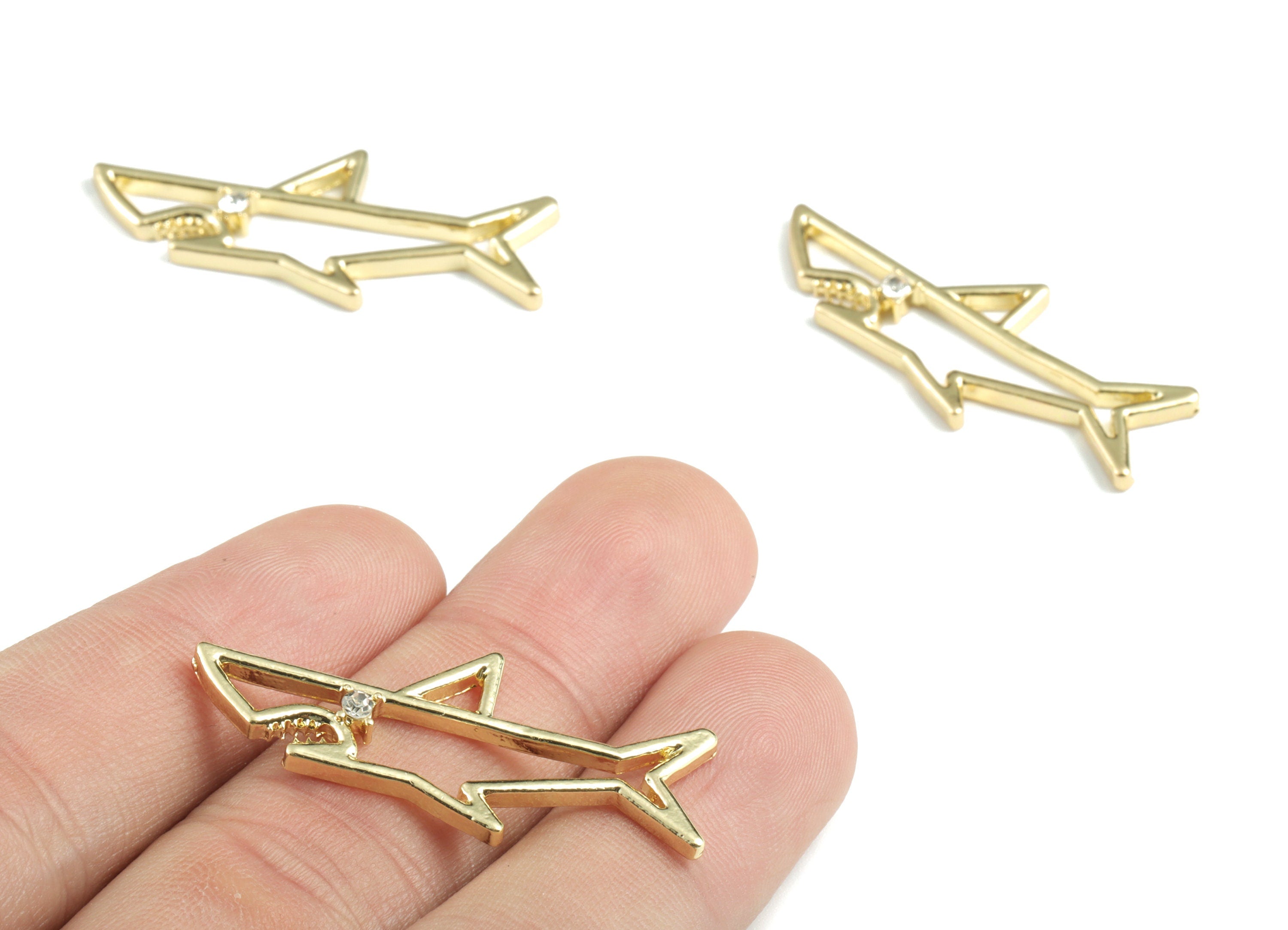 Alloy Shark Earring Charms - Gold Alloy Shark Pendant - Gold Tone Plated Alloy - Jewelry Supplies - 38.3x16.43x2.85mm - ZZ1749G - DOMEDBAZAAR