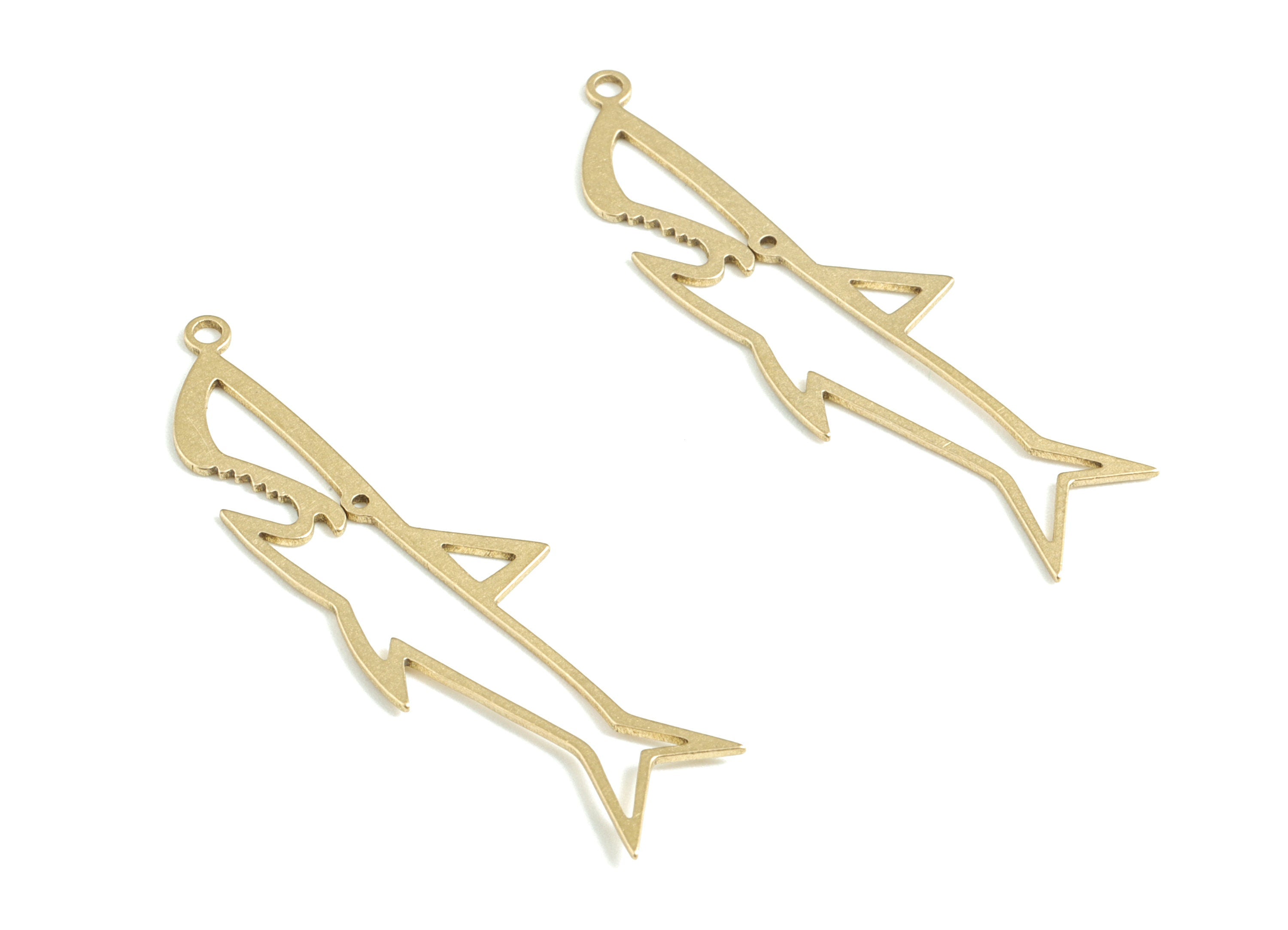 Brass Fish Earring Charms - Raw Brass Shark Pendant - Earrings Finding - Jewelry Supplies - 37.32x10.95x0.59mm - PPM3152 - DOMEDBAZAAR