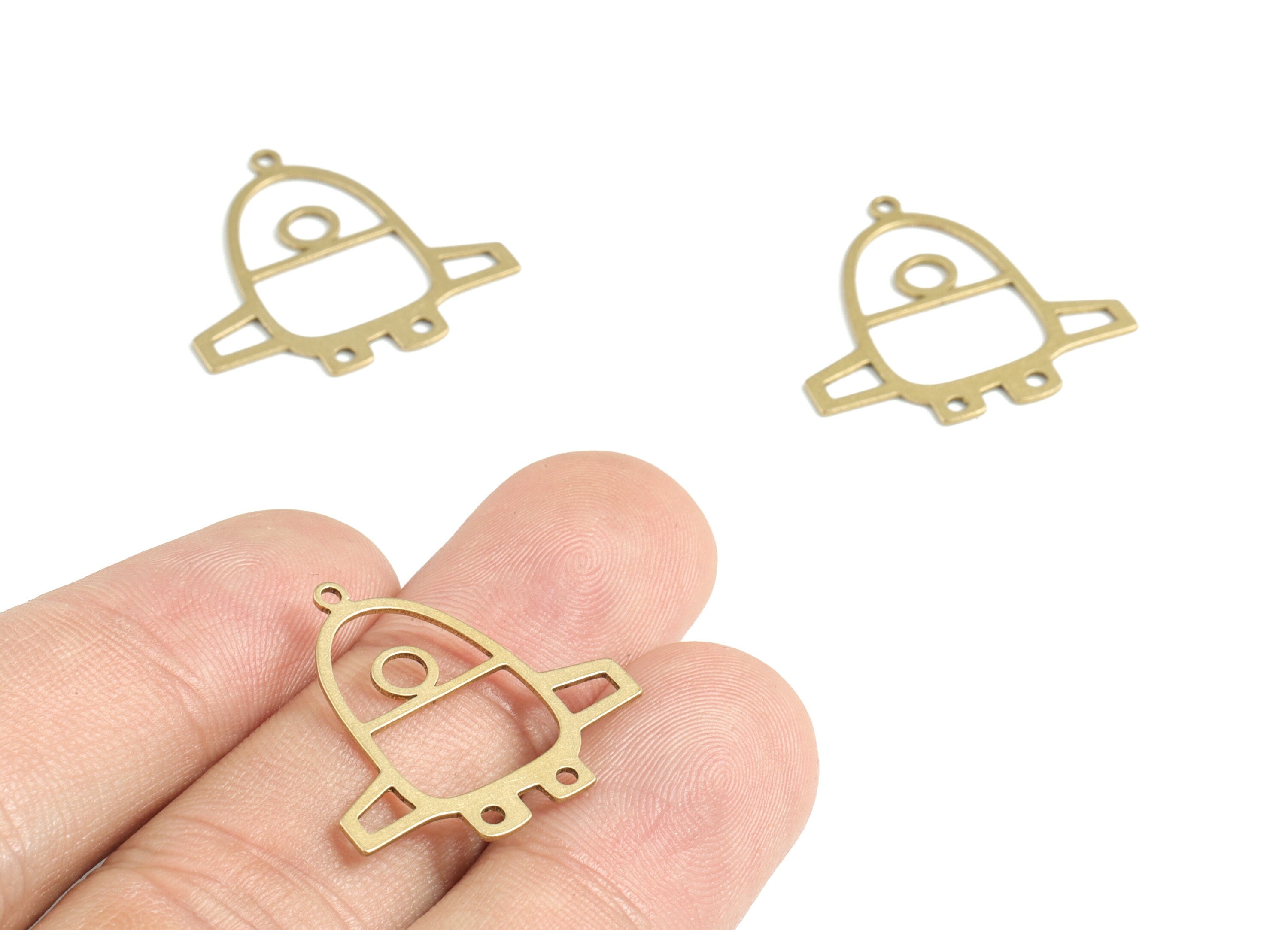 Brass Space Shuttle Earring Charm - Raw Brass Mini Space Shuttle Pendant - Earrings Finding - Jewelry Supplies - 25.05x22.9x0.59mm - PPM3157 - DOMEDBAZAAR
