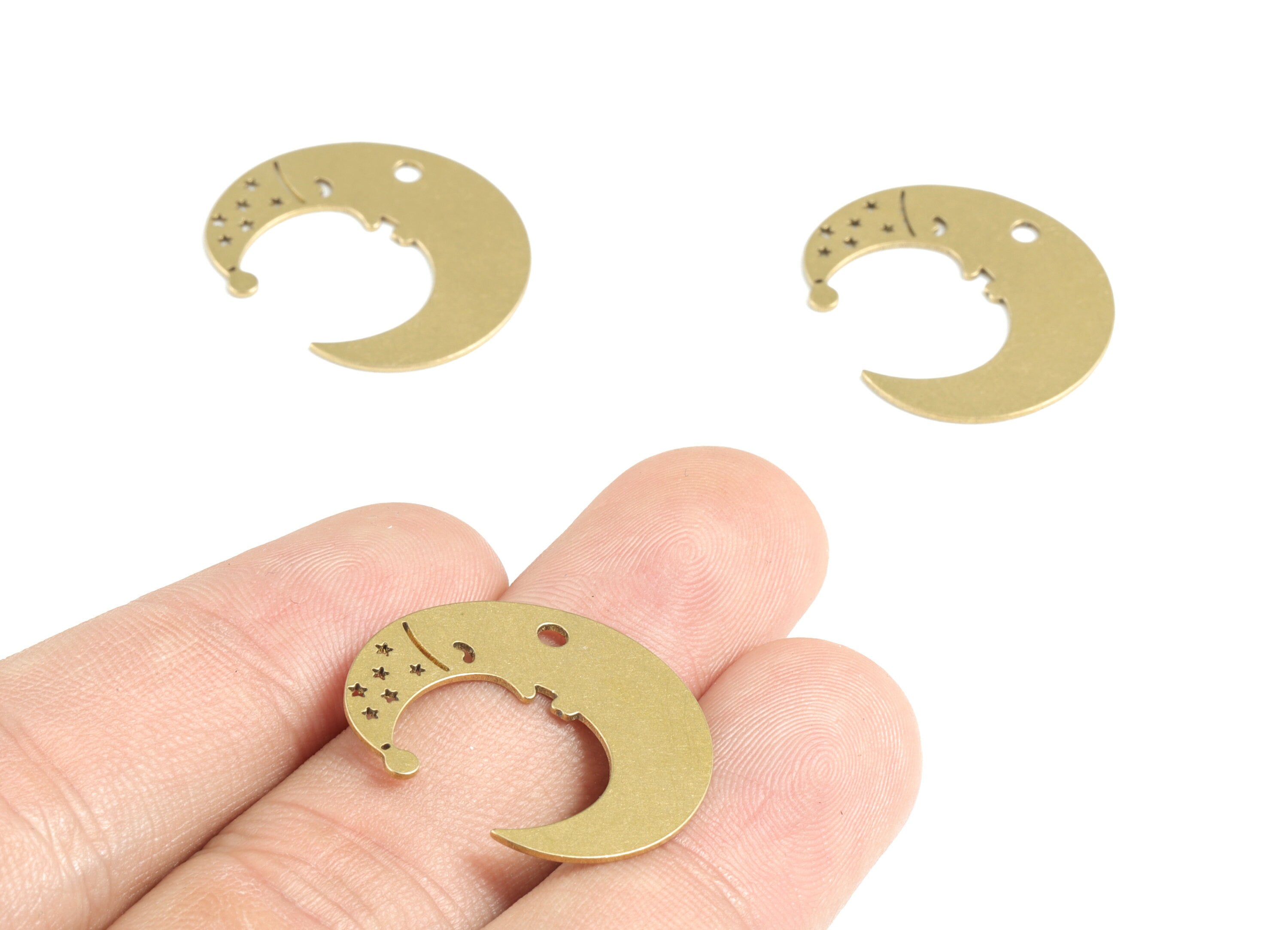 Brass Sleepy Crescent Earring Charms - Raw Brass Sleeping Moon Pendant - Earrings Finding - Jewelry Supplies - 24.98x21.46x0.62mm - PPM3163 - DOMEDBAZAAR