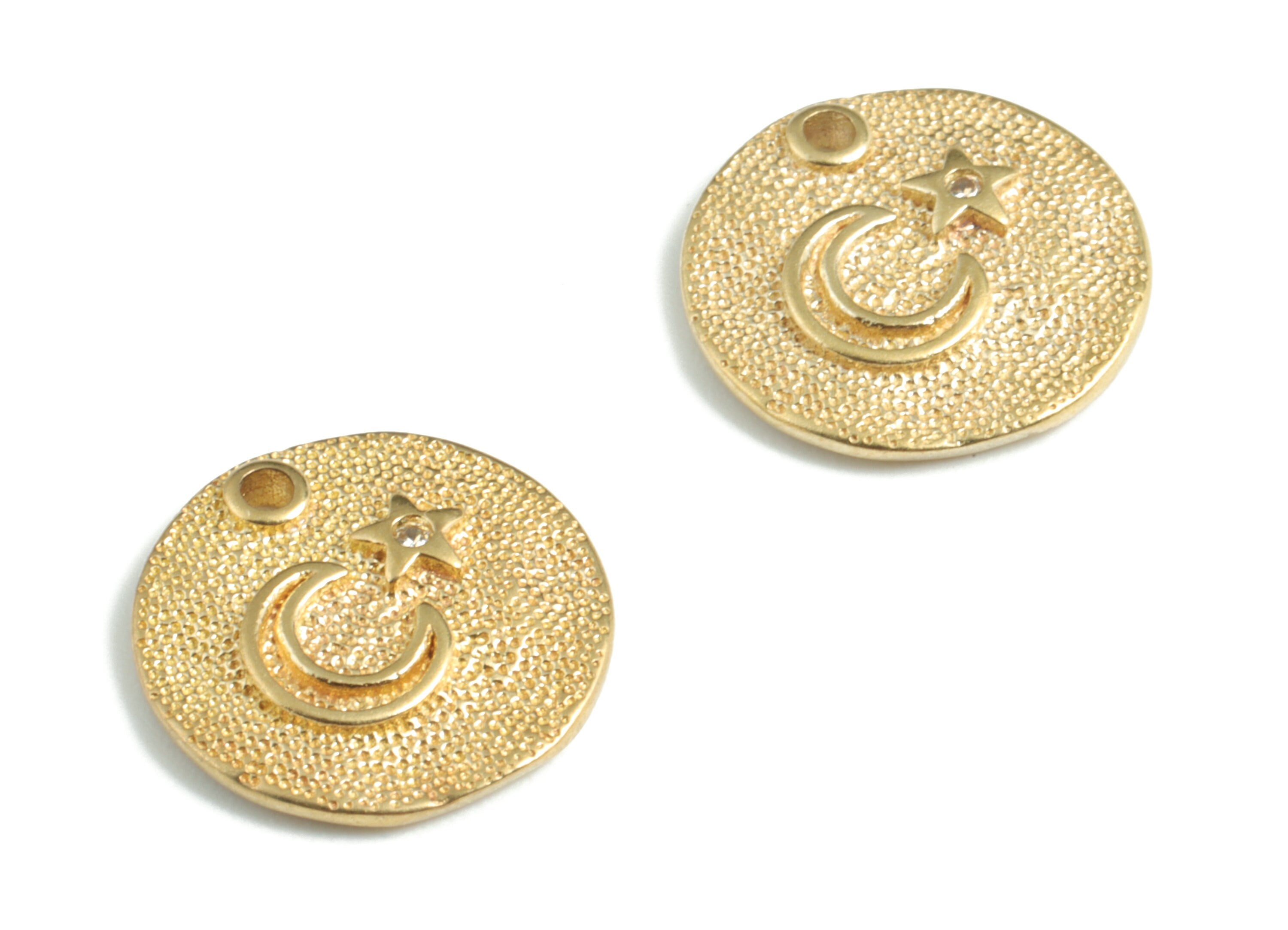 Brass Crescent Star Earring Charms With Zircons - Raw Brass Crescent Star Pendant - Jewelry Supplies - 12.54x12.42x1.99mm - PP3587 - DOMEDBAZAAR
