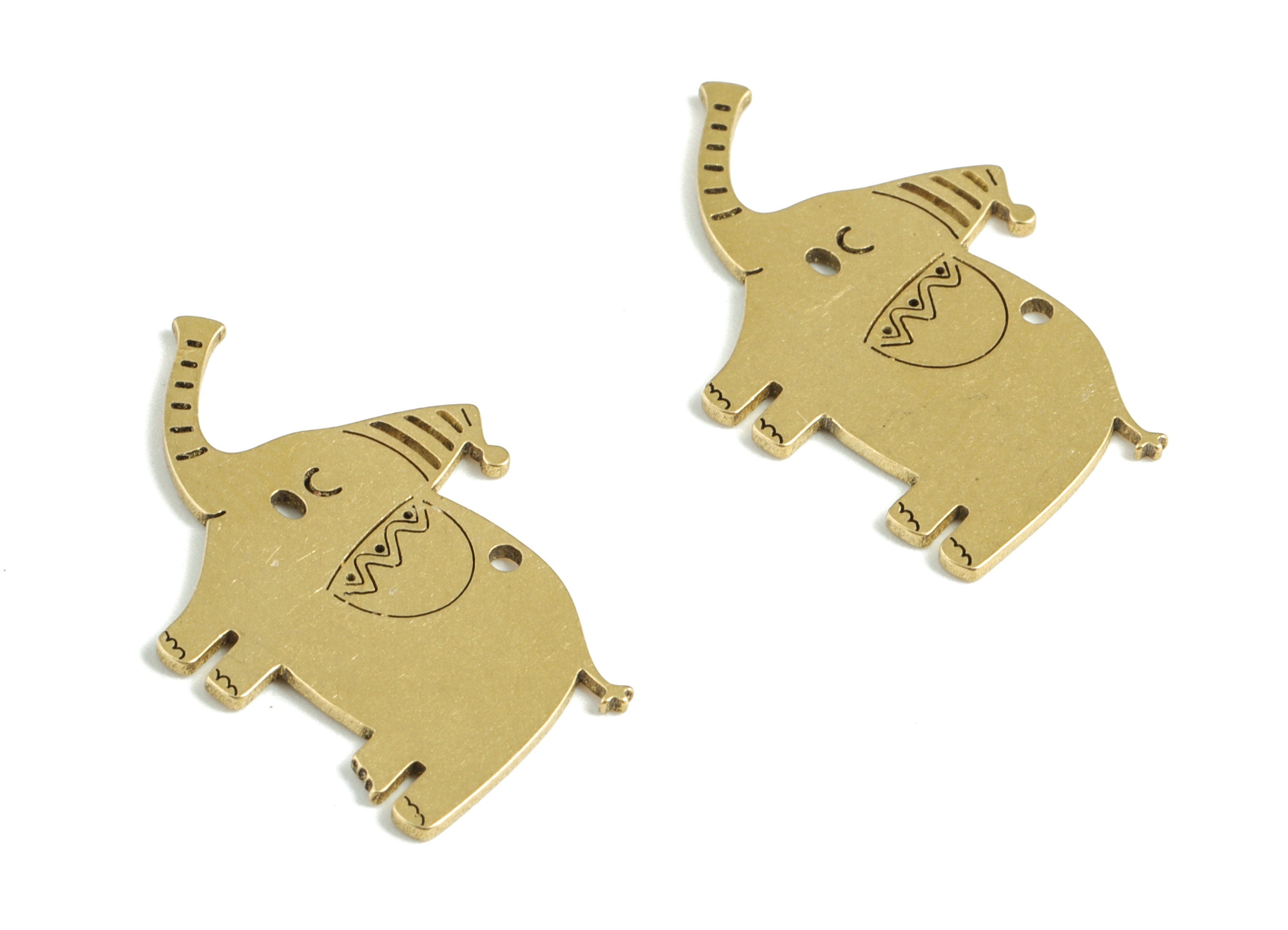 Brass Elephant Earring Charms - Raw Brass Wire Elephant Pendant - Earrings Finding - Jewelry Supplies - 24.75x16.69x0.83mm - PPM3112 - DOMEDBAZAAR