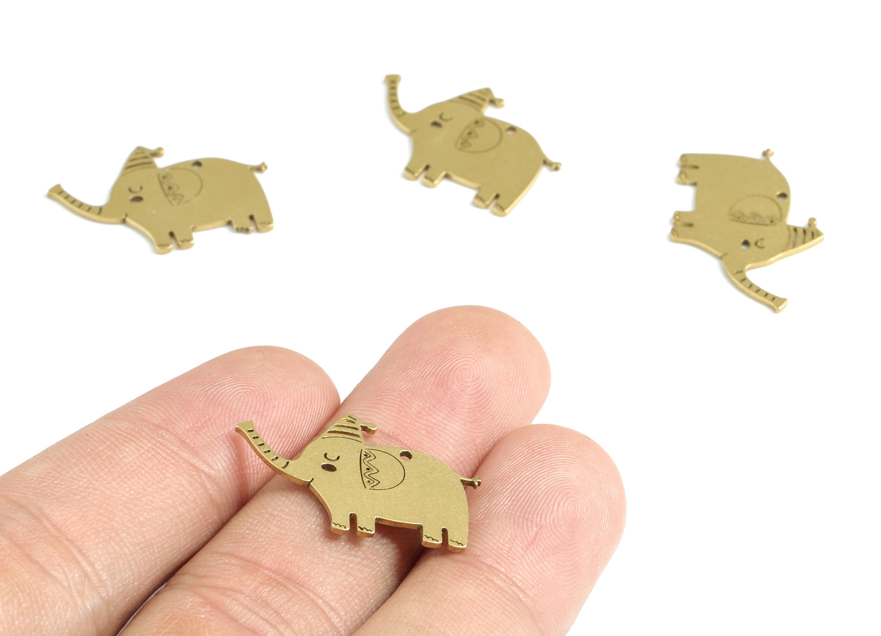Brass Elephant Earring Charms - Raw Brass Wire Elephant Pendant - Earrings Finding - Jewelry Supplies - 24.75x16.69x0.83mm - PPM3112 - DOMEDBAZAAR