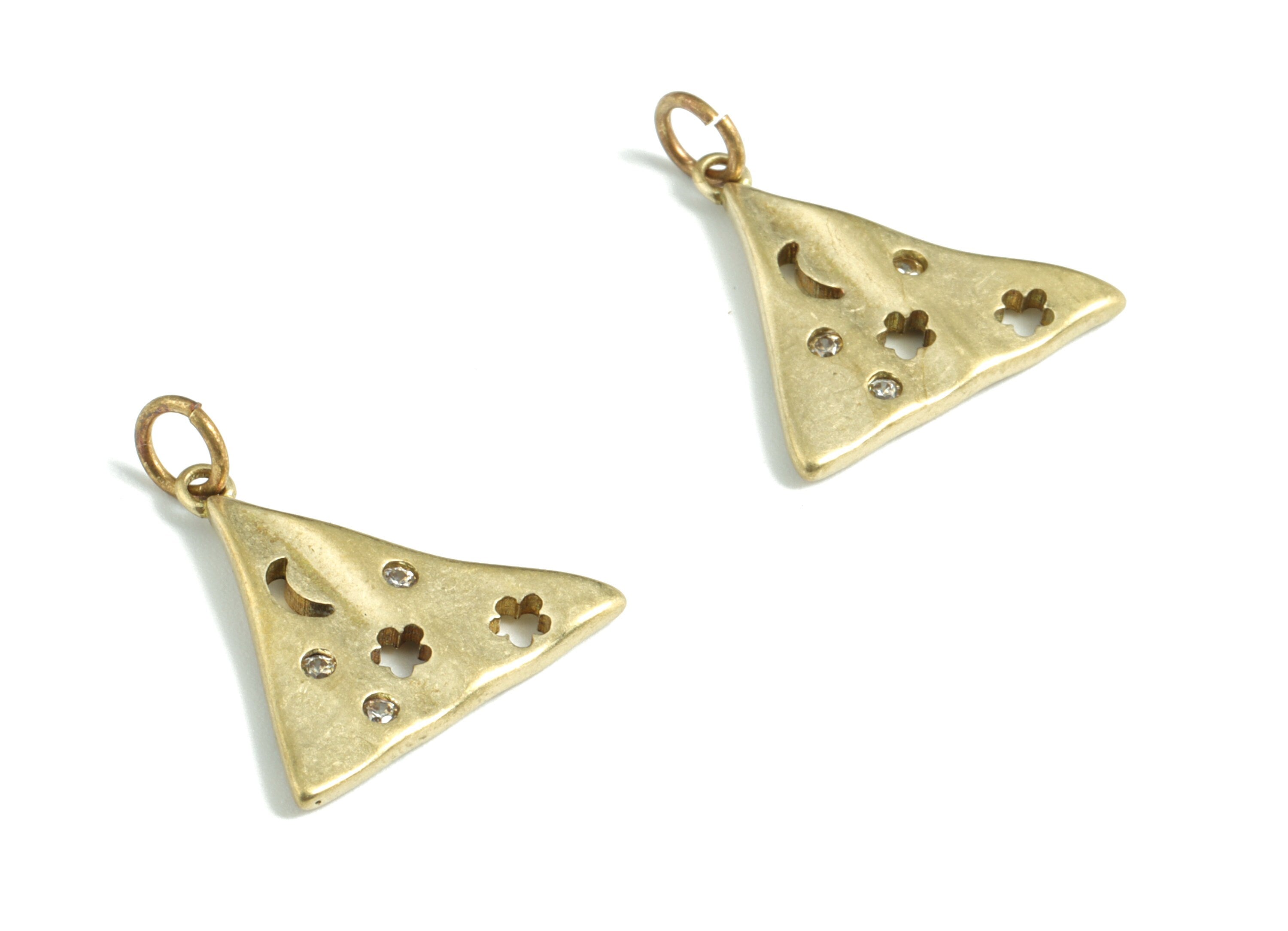 Brass Stars Triangle Earring Charms With Zircons - Raw Brass Star Crescent Pendant - Jewelry Supplies - 20.89x17.73x1.94mm - PP3583 - DOMEDBAZAAR