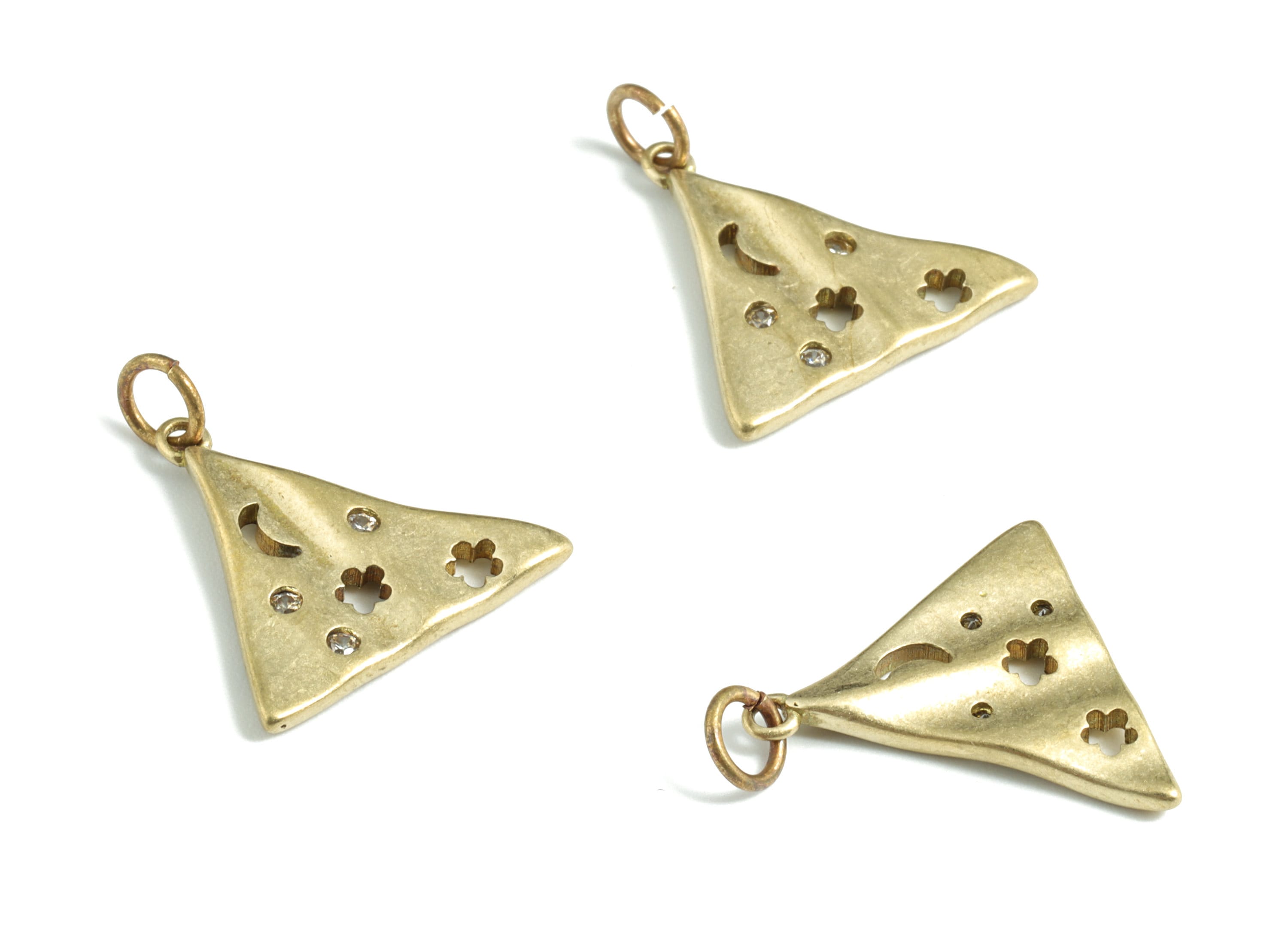 Brass Stars Triangle Earring Charms With Zircons - Raw Brass Star Crescent Pendant - Jewelry Supplies - 20.89x17.73x1.94mm - PP3583 - DOMEDBAZAAR