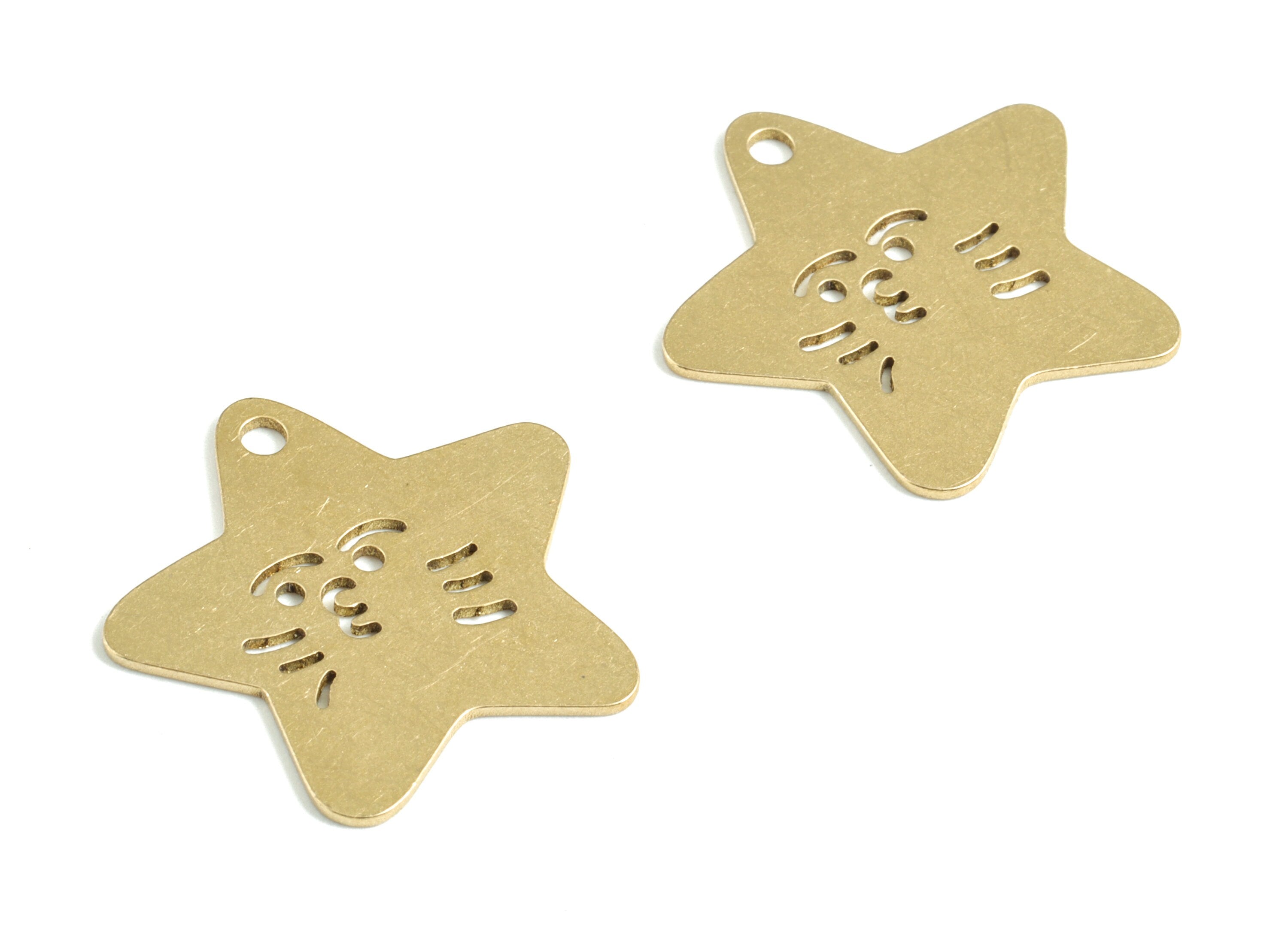 Brass Star Face Earring Charms - Raw Brass Star Face Pendant - Earrings Finding - Jewelry Supplies - 24.09x23.76x0.82mm - PPM3119 - DOMEDBAZAAR