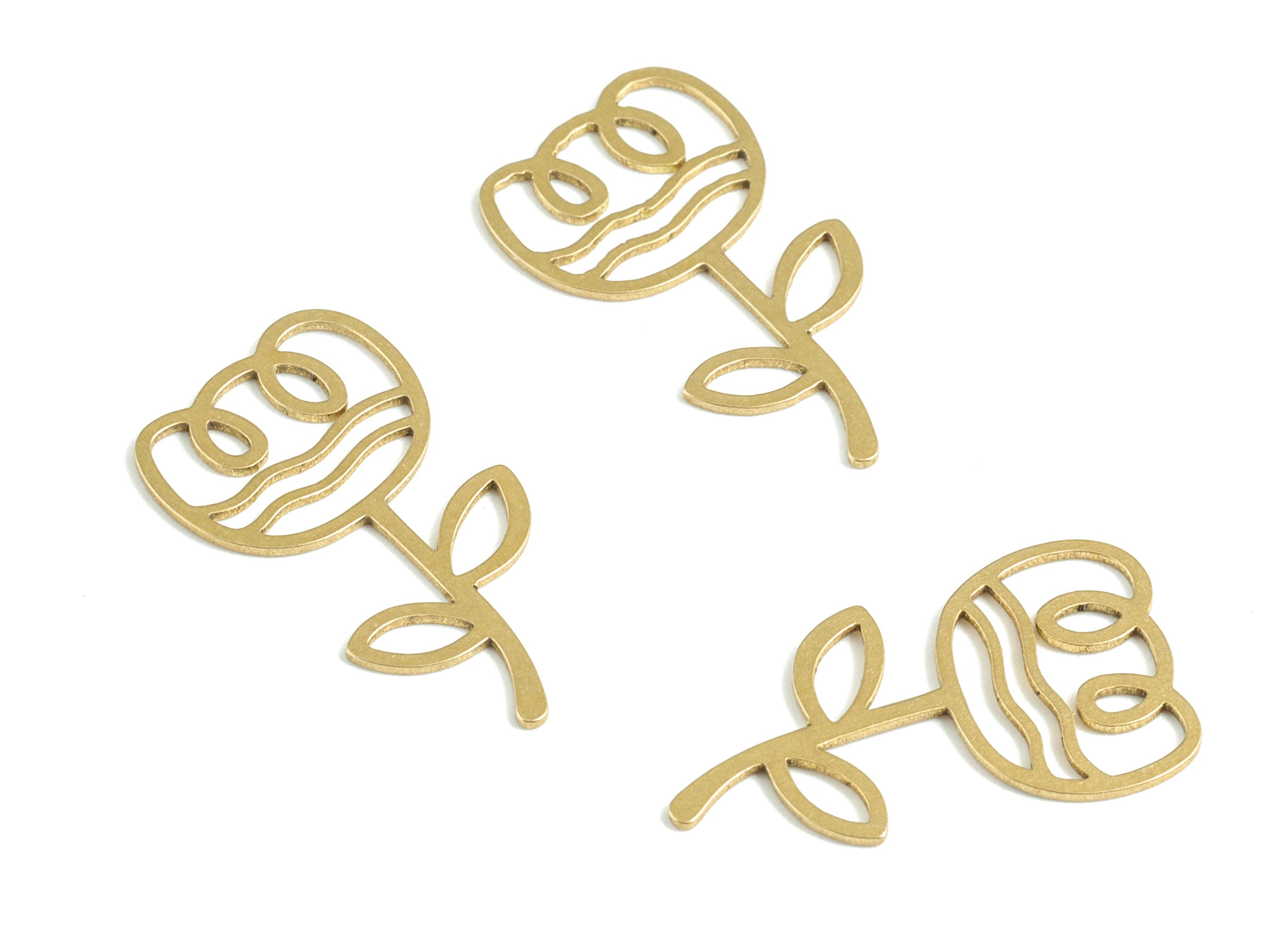 Brass Flower Earring Charms - Raw Brass Flower Pendant - Earrings Finding - Jewelry Supplies - 23.83x13.89x0.6mm - PPM3137 - DOMEDBAZAAR