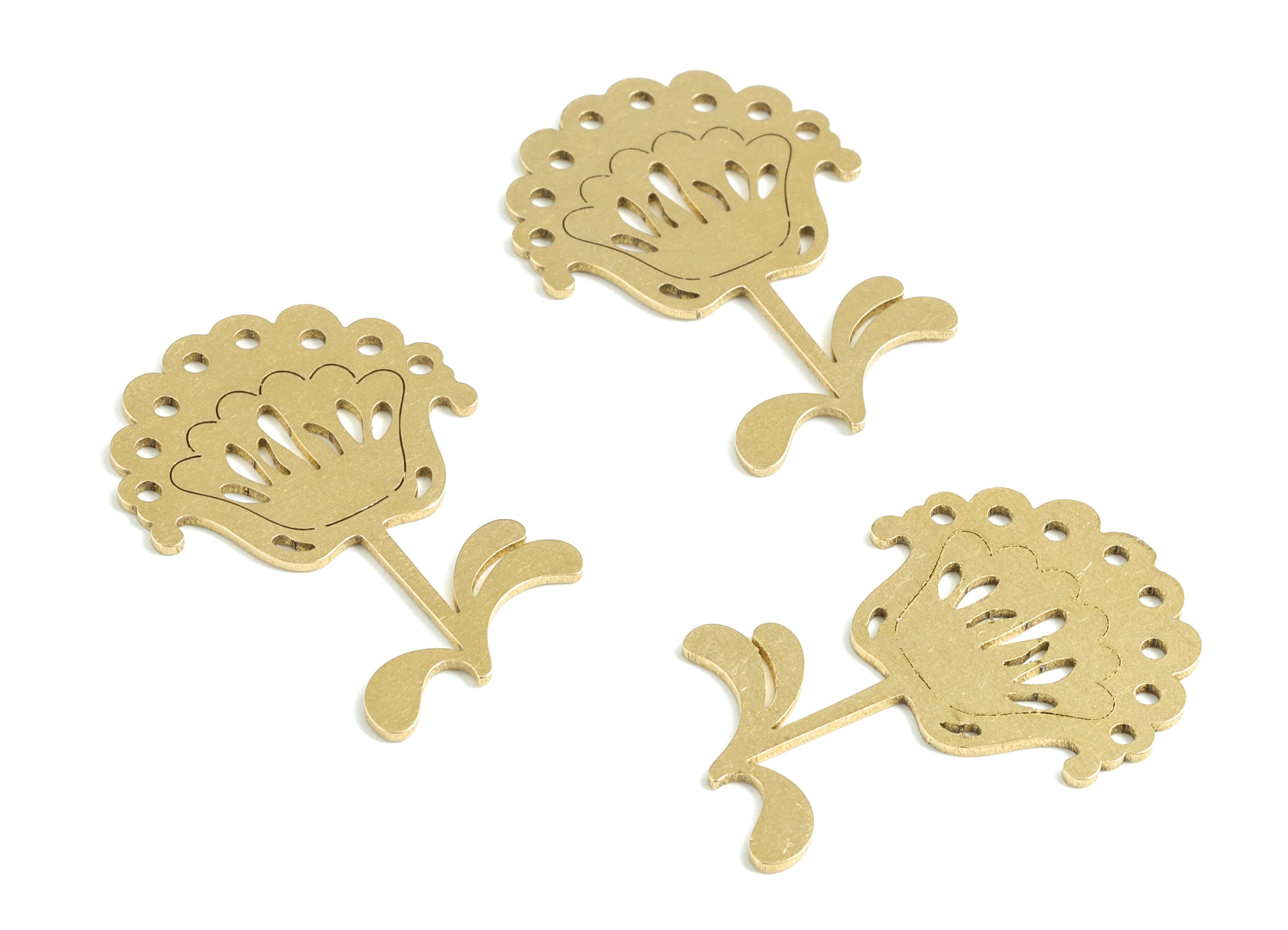 Brass Flower Earring Charms - Raw Brass Flower Pendant - Earrings Finding - Jewelry Supplies - 30.89x22.08x0.86mm - PPM3136 - DOMEDBAZAAR