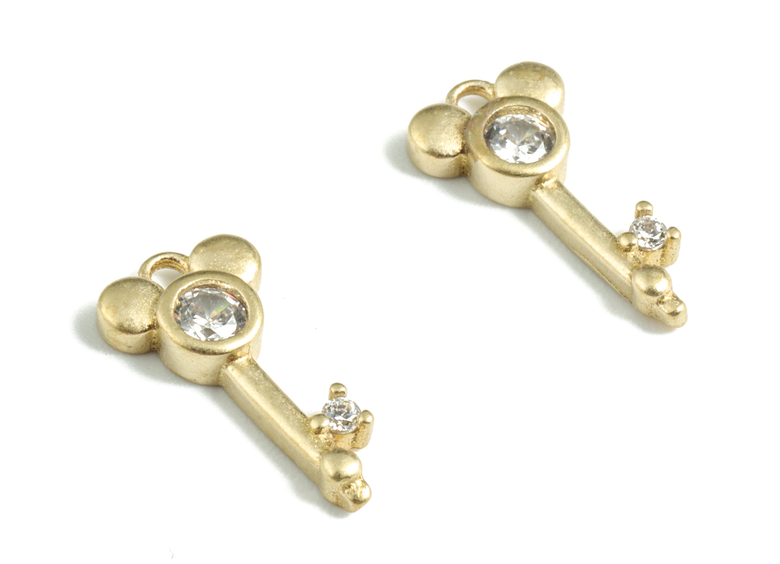 Brass Key Earring Charms With Zircons - Raw Brass Key Pendant - Earrings Finding - Jewelry Supplies - 14.67x7.16x2.27mm - PP3595 - DOMEDBAZAAR