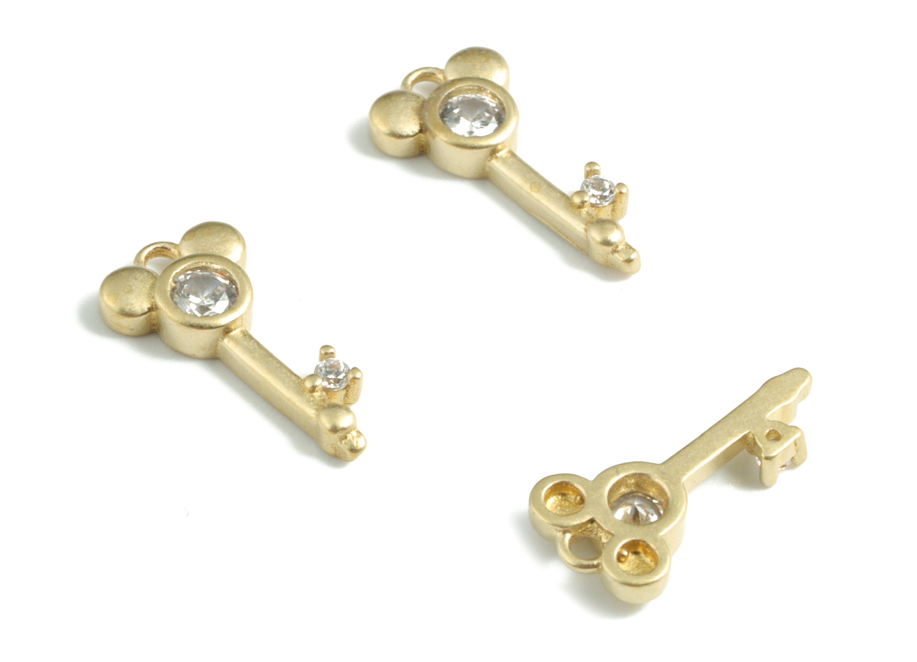 Brass Key Earring Charms With Zircons - Raw Brass Key Pendant - Earrings Finding - Jewelry Supplies - 14.67x7.16x2.27mm - PP3595 - DOMEDBAZAAR