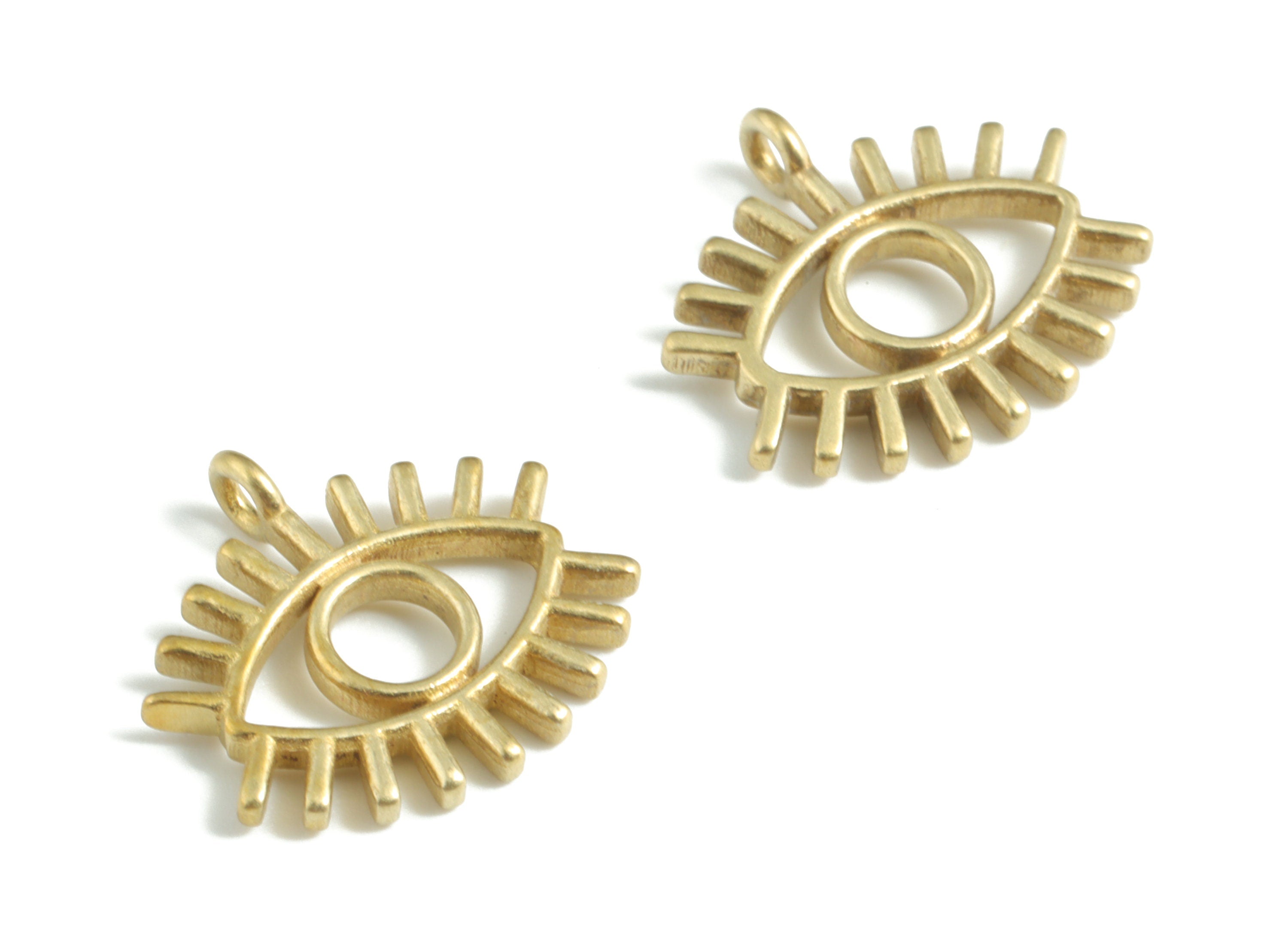 Brass Eye Earring Charms - Raw Brass Eye Lash Pendant - Earring Findings - Jewelry Supplies - 16.32x15.12x3.29mm - PP3594 - DOMEDBAZAAR