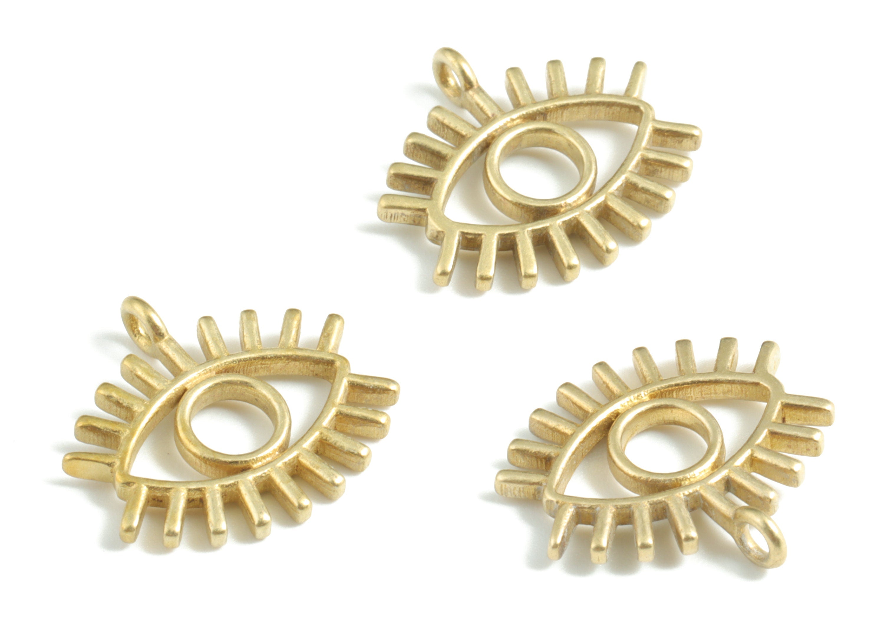 Brass Eye Earring Charms - Raw Brass Eye Lash Pendant - Earring Findings - Jewelry Supplies - 16.32x15.12x3.29mm - PP3594 - DOMEDBAZAAR